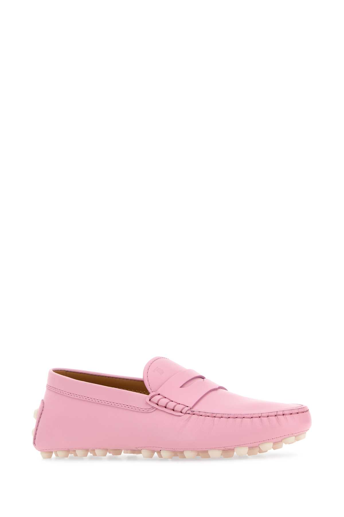 Tod's Pink Leather Gommino Bubble Loafers In Macaron