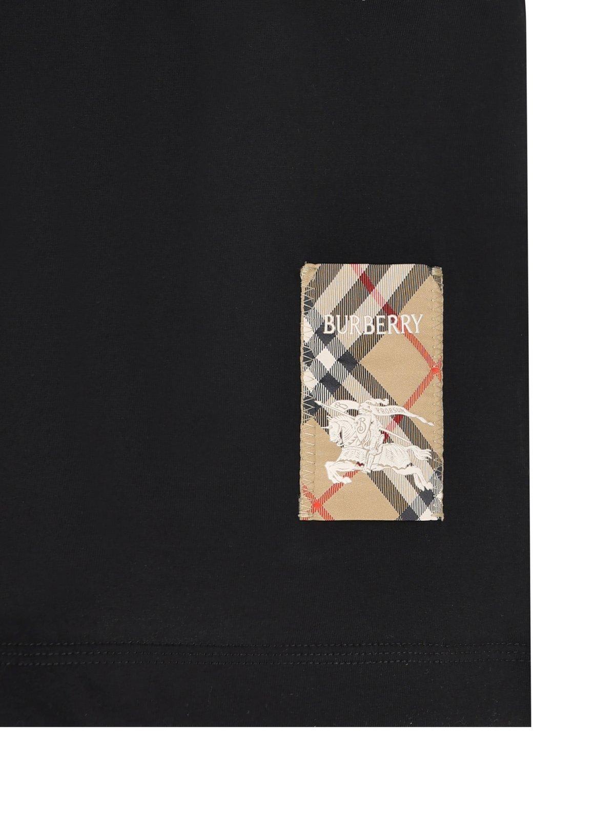 Burberry Checked Patch Crewneck T-shirt In Black