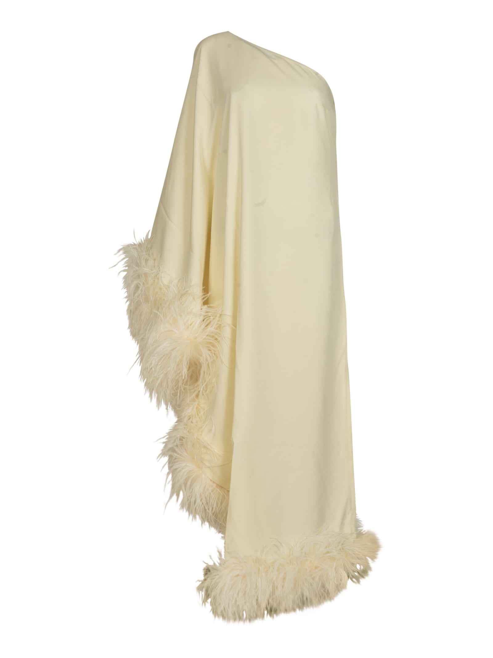 Shop Taller Marmo Ubud Feathered Viscose-blend Long Dress In Ivory