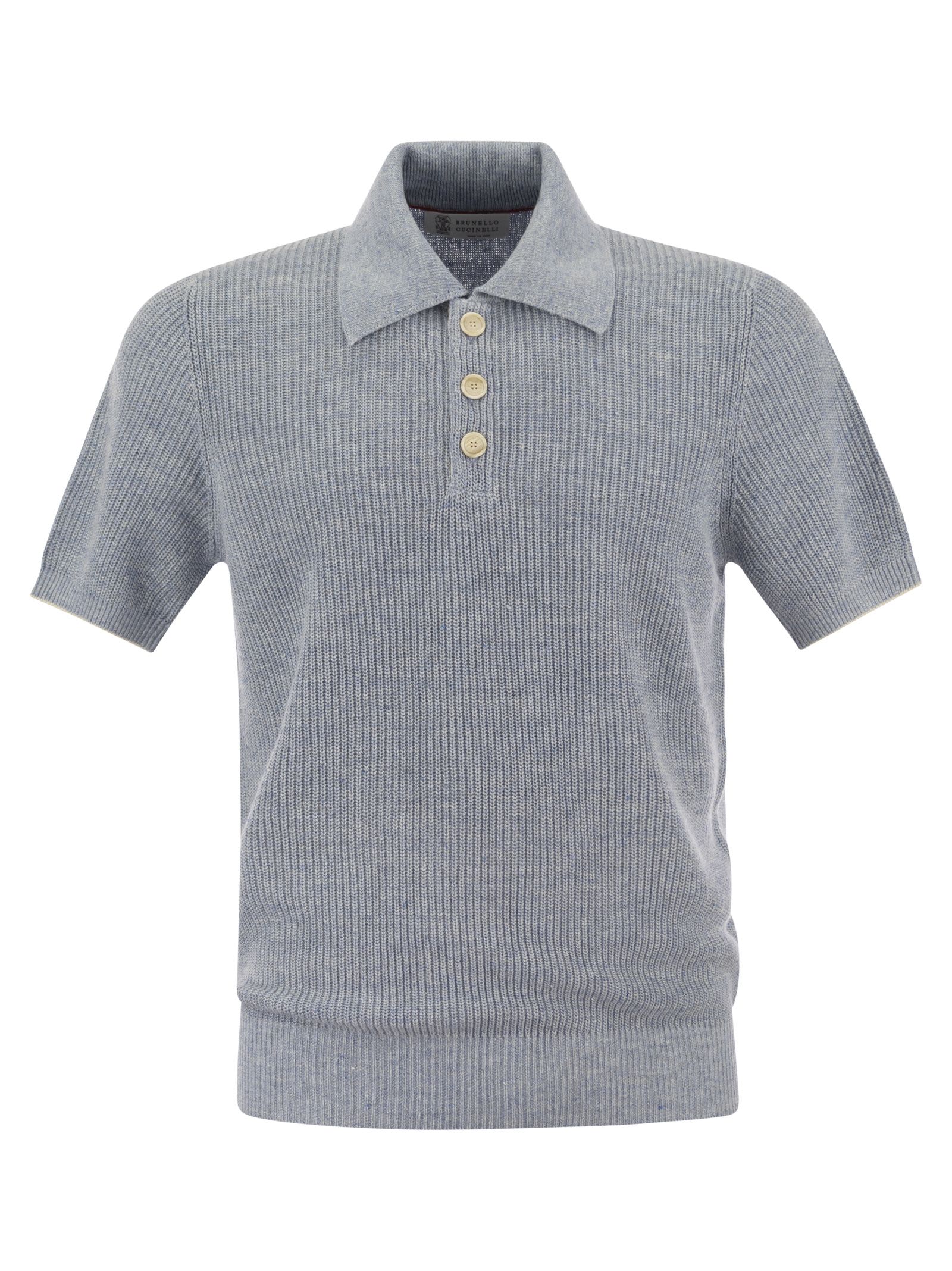 Linen And Cotton Half-rib Knit Polo Shirt