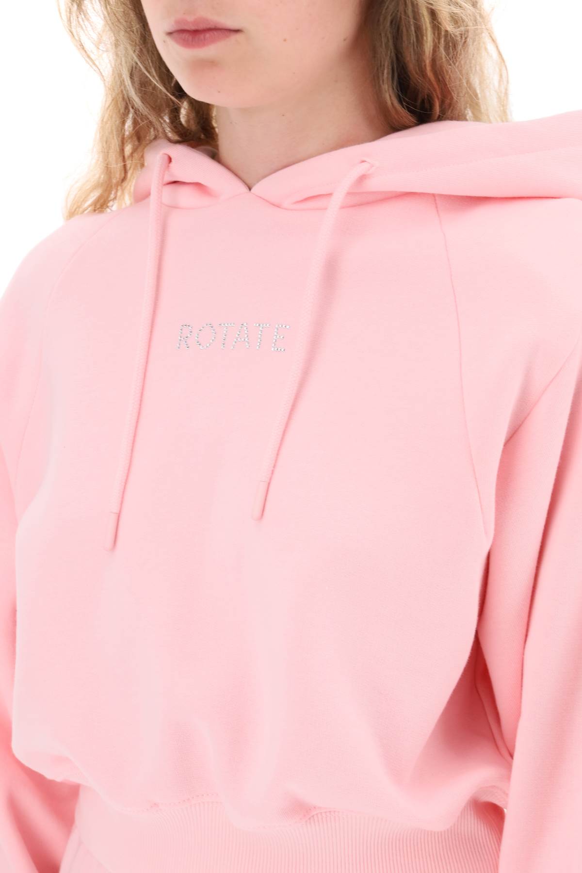 Shop Rotate Birger Christensen Cropped Hoodie With Rhinestone-studded Logo In Almond Blossom (pink)
