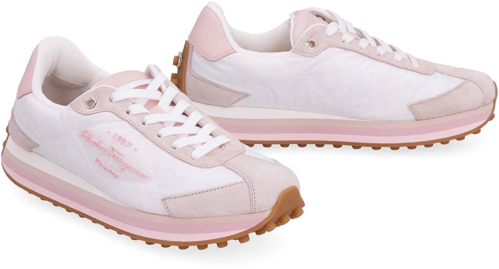 Ferragamo Leather And Fabric Low-top Sneakers In White