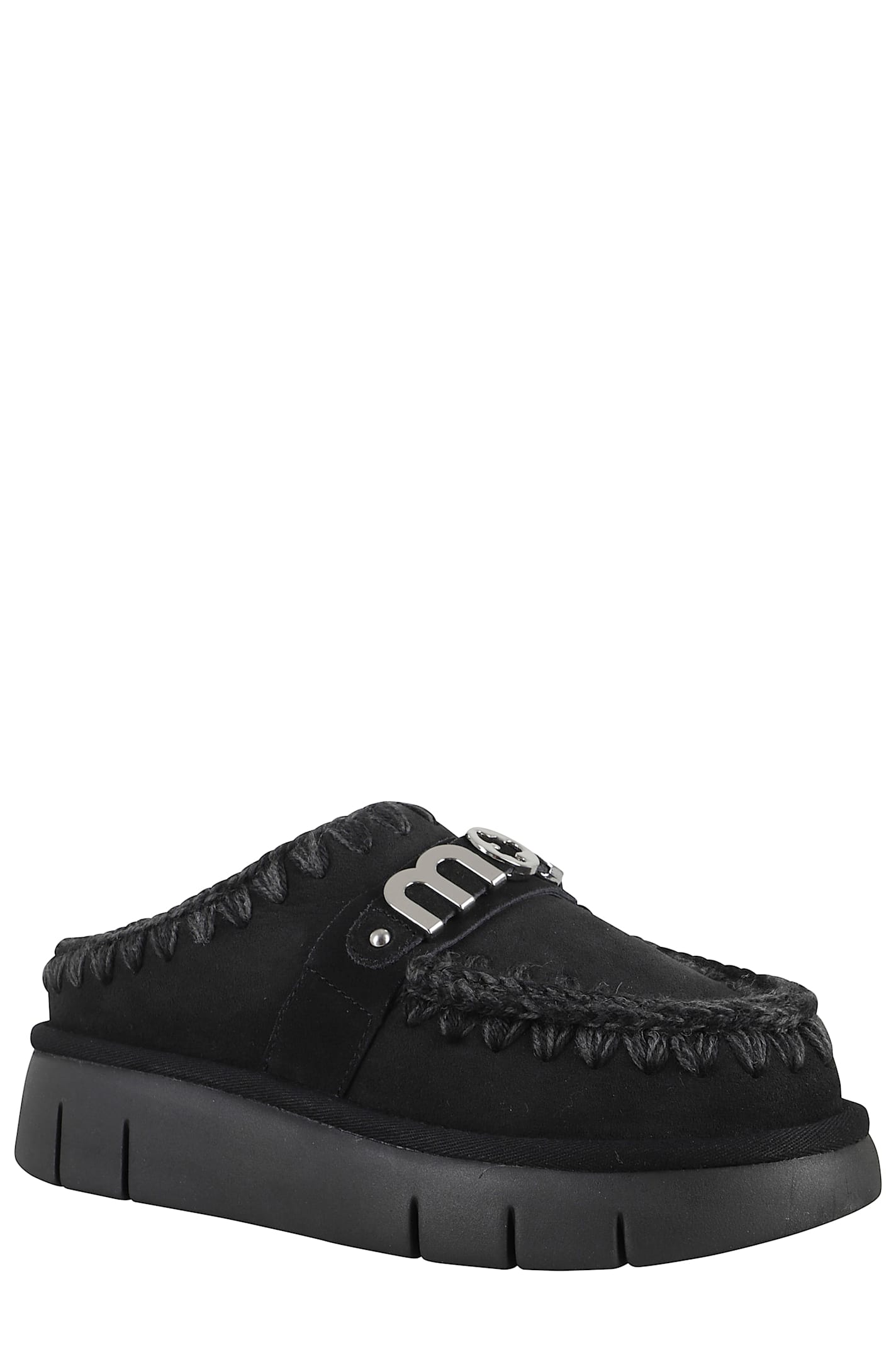 Mou Bounce Clog Metal Logo In Black In Black