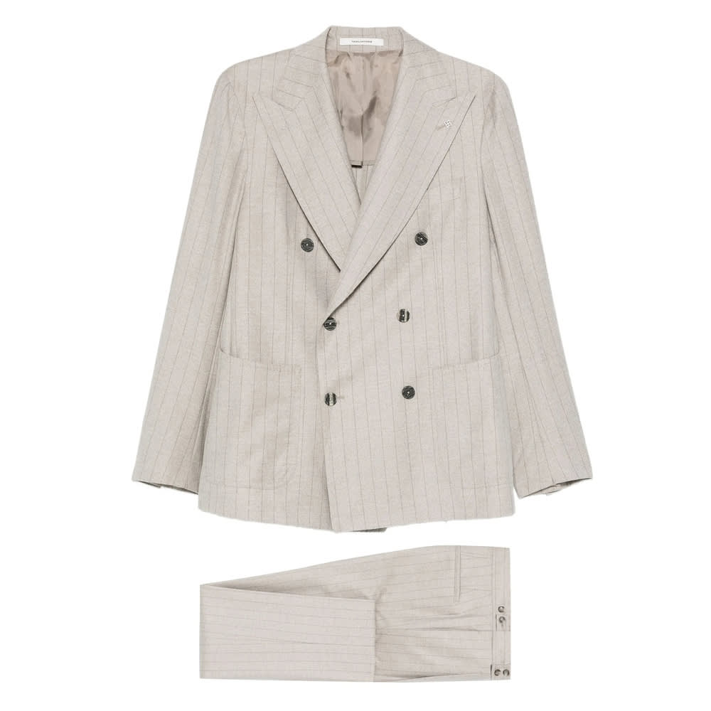 Tagliatore Long Sleeve Blazer And Belt Loop Pants Set In Neutral