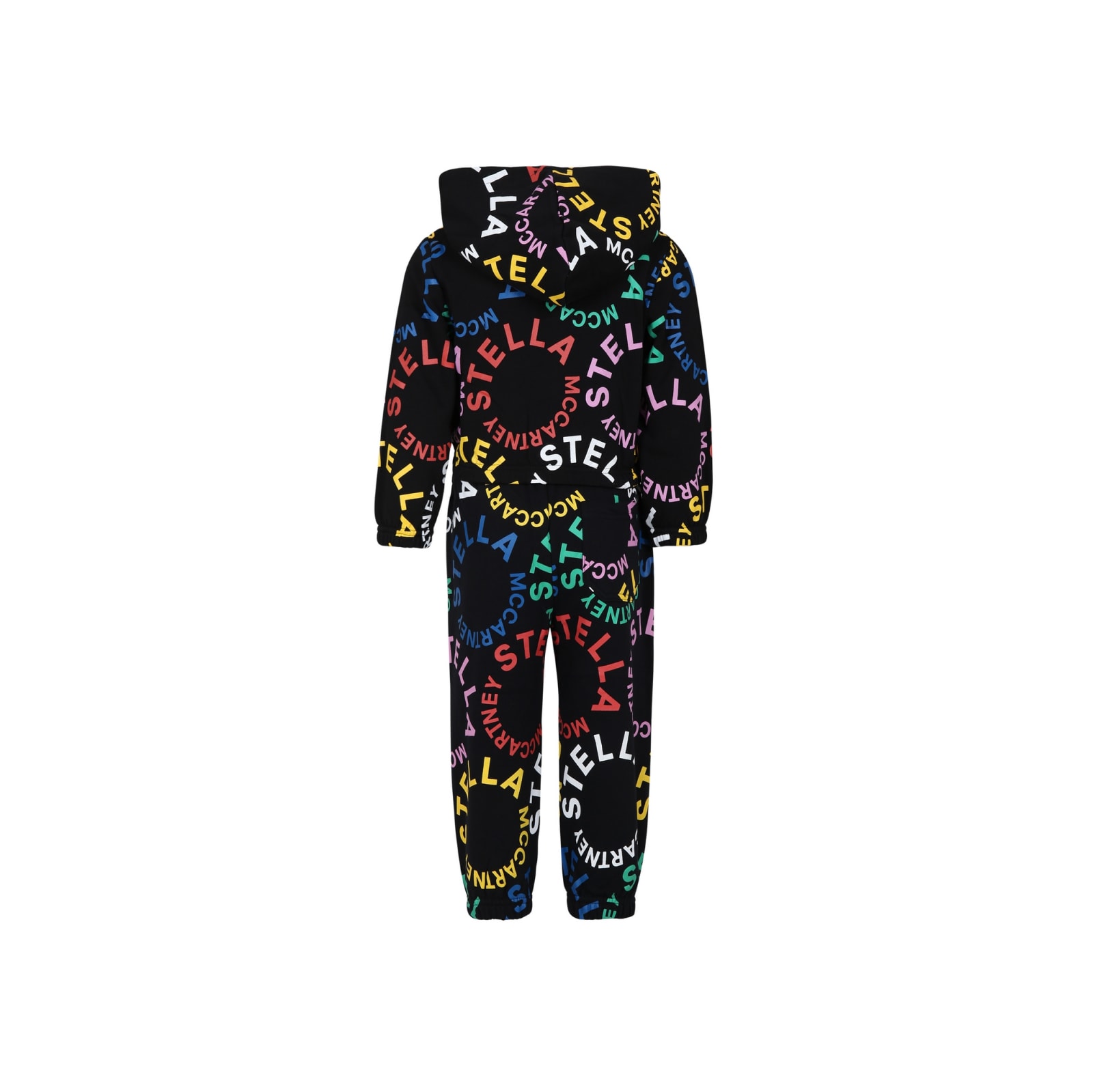 Shop Stella Mccartney Black Sports Suit For Girl With Multicolor Logo