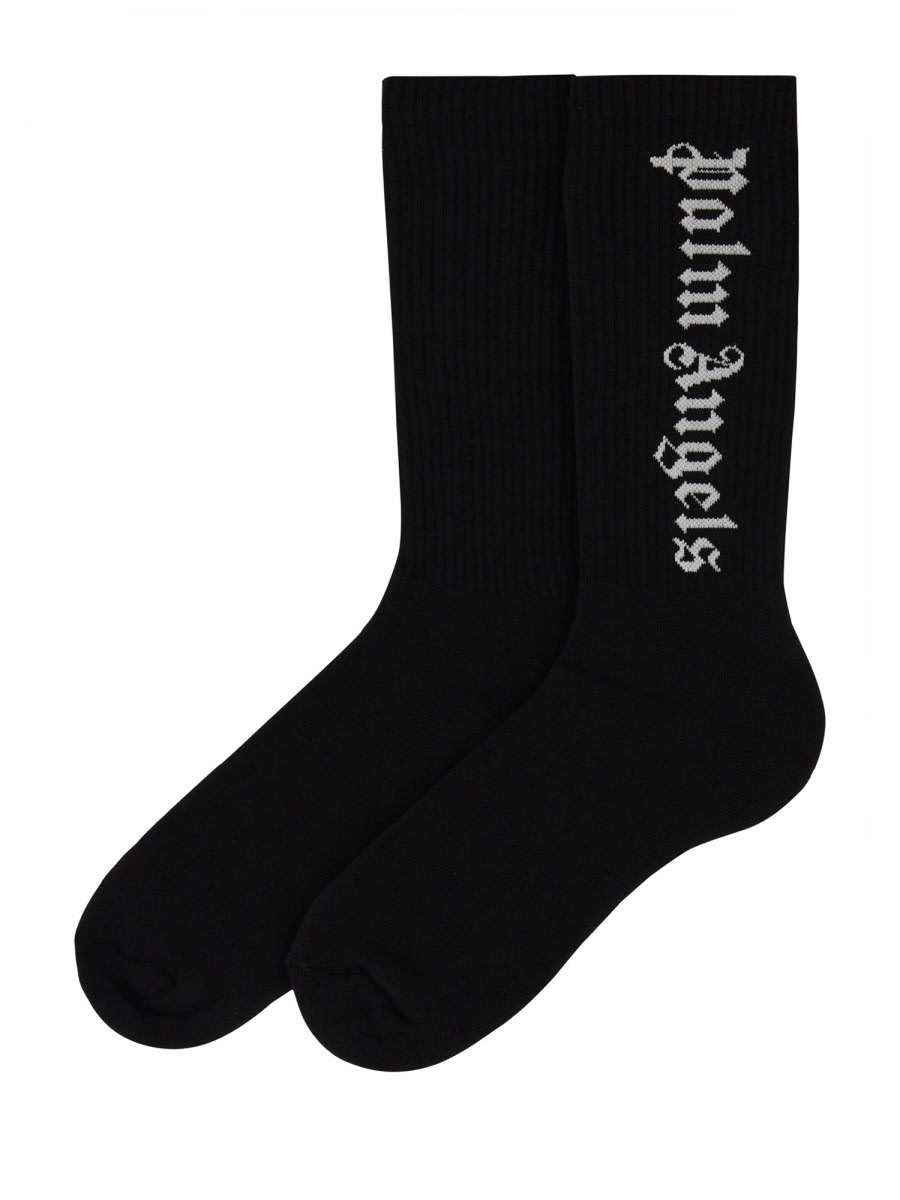 Shop Palm Angels Sock With Logo In Black