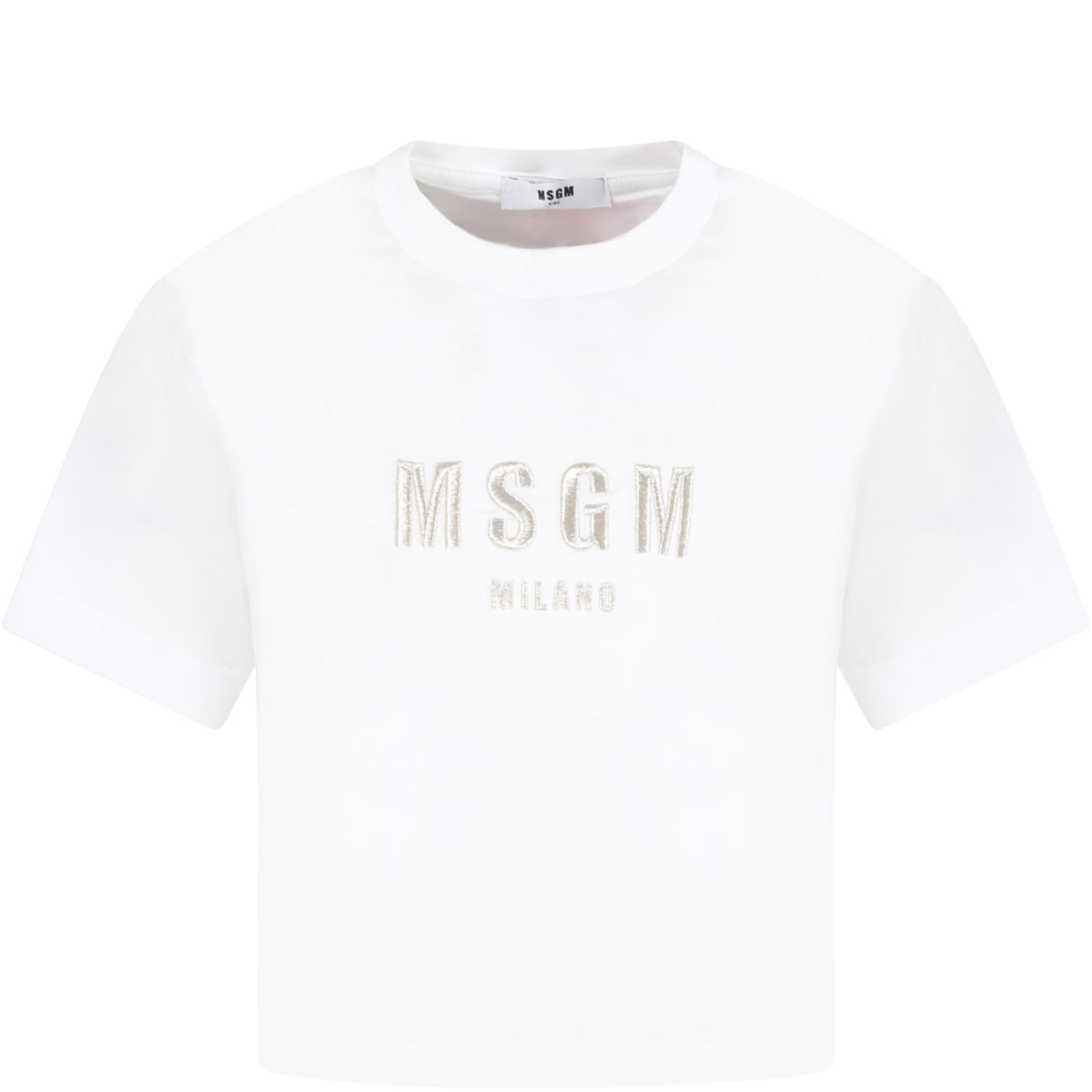 MSGM White T-shirt For Girl With Ivory Logo
