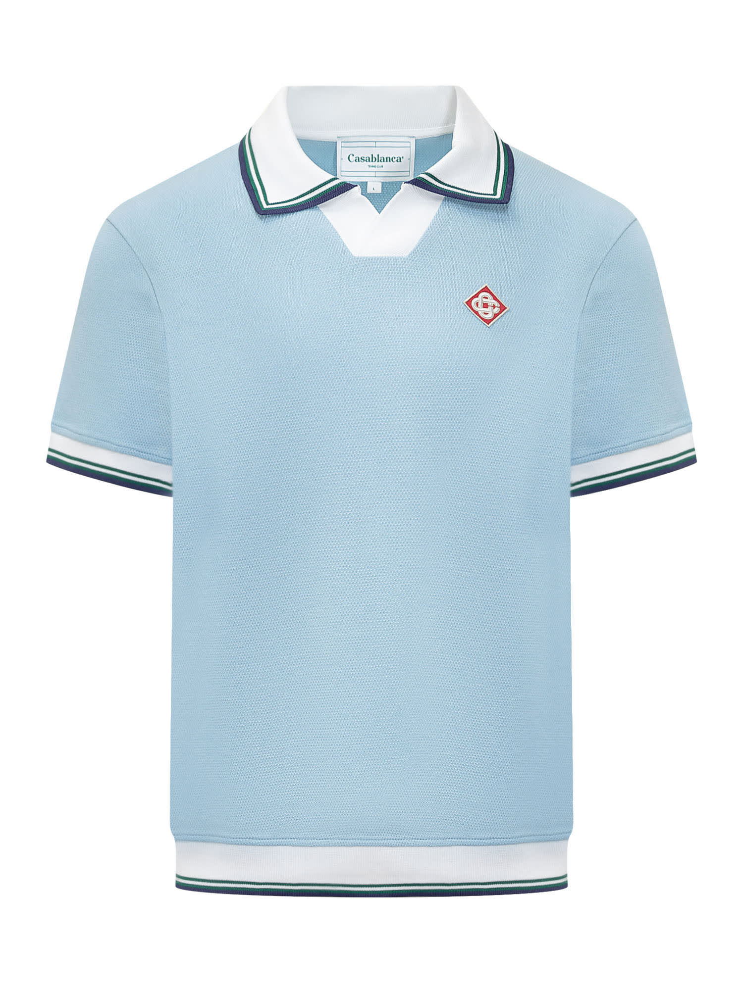 Shop Casablanca Diamond Logo Polo Shirt In Pale Blue