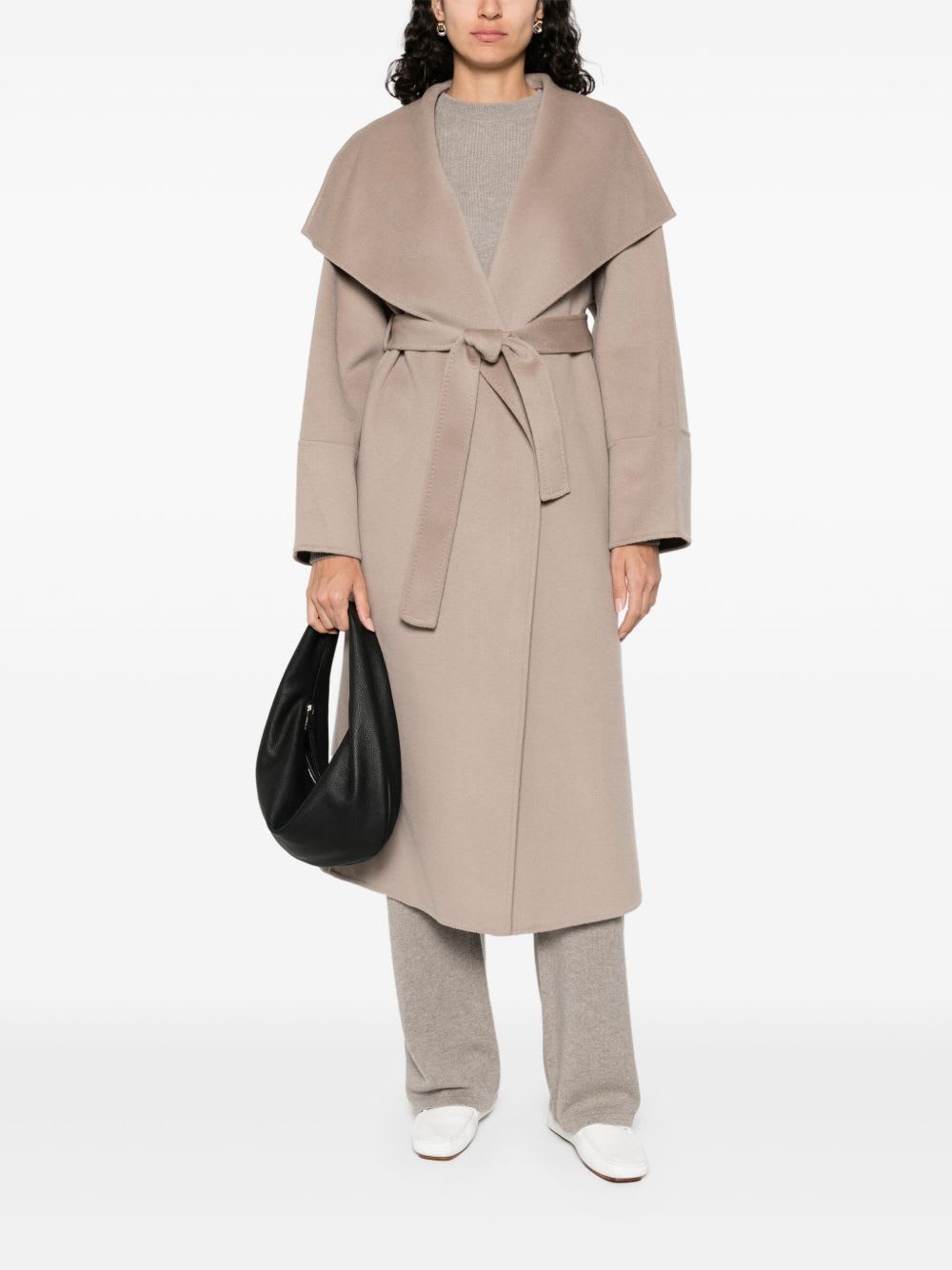 Goat Cashmere Belted Coat In Brown