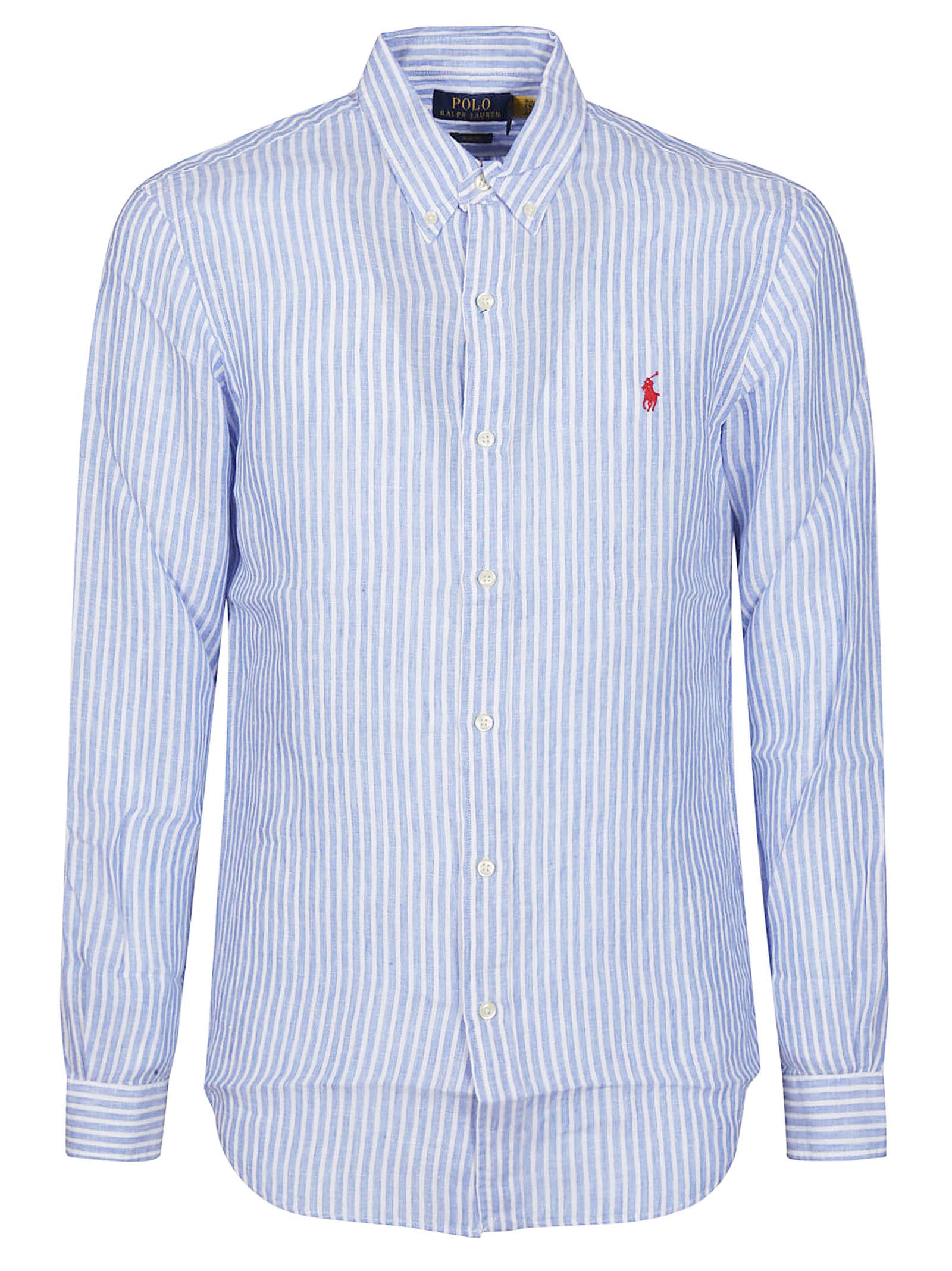 Polo Ralph Lauren Long Sleeve Sport Shirt In Blue/white