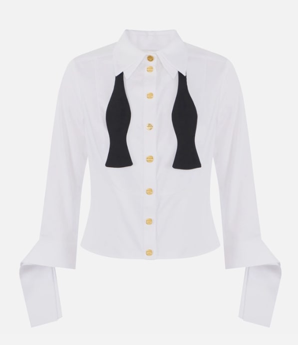 Elisabetta Franchi Cropped Top With Long Cuffs And Buttons In White