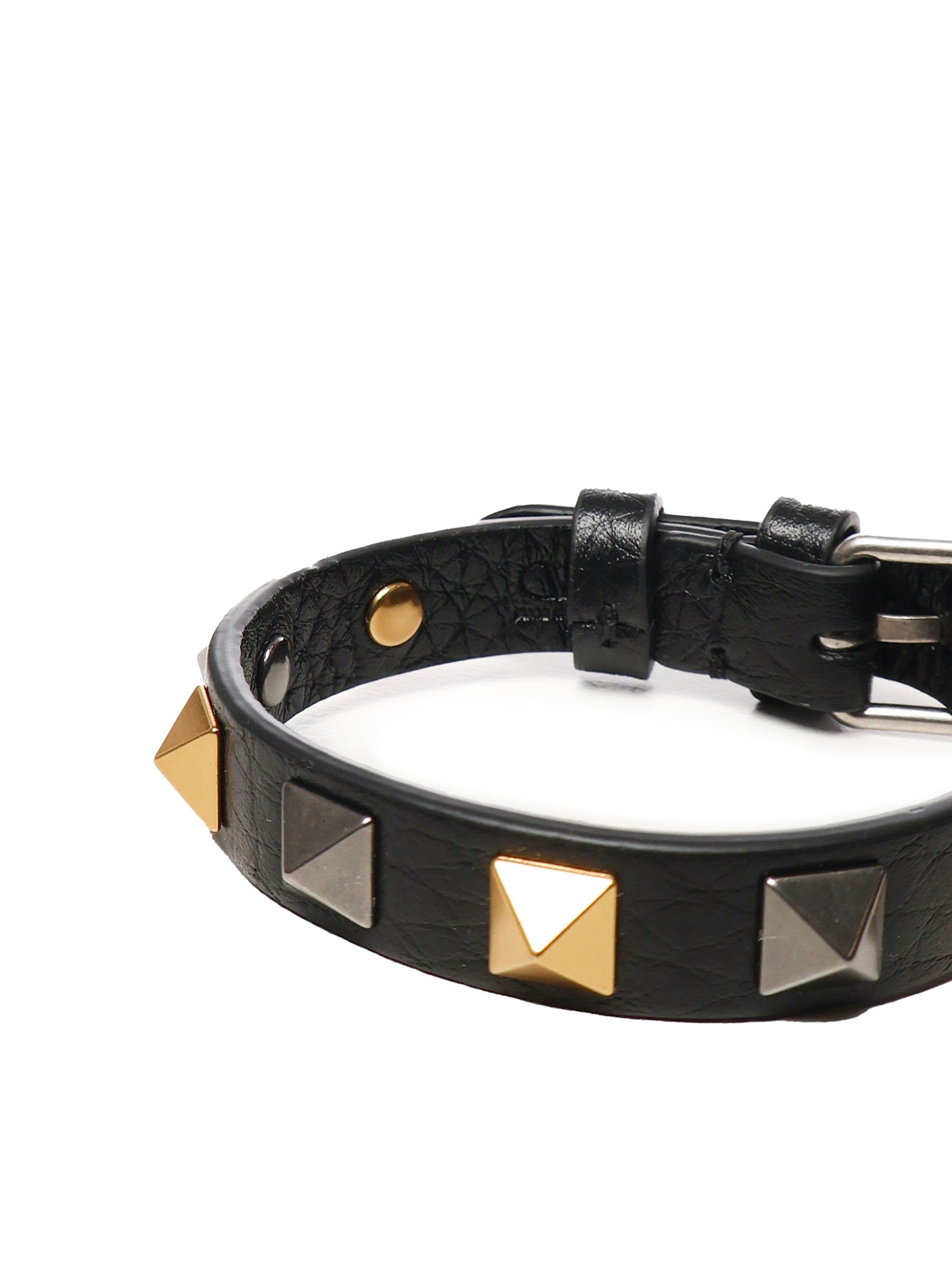 Valentino Stud Embellished Leather Bracelet In Black