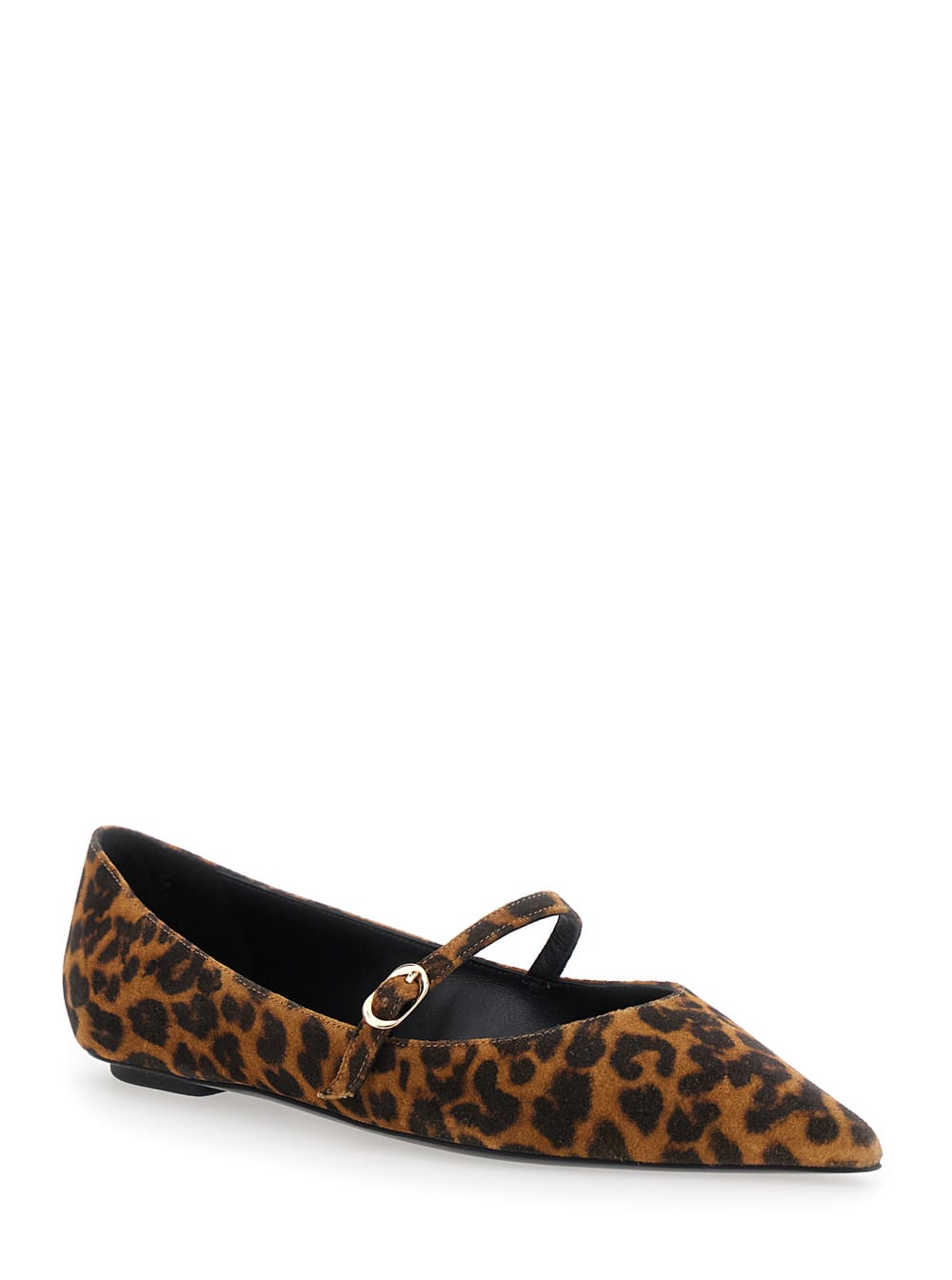 Stuart Weitzman Emilia Brown Ballet Shoes With Adjustable Strap Closure And All-over Leopard Motif In Suede Woman