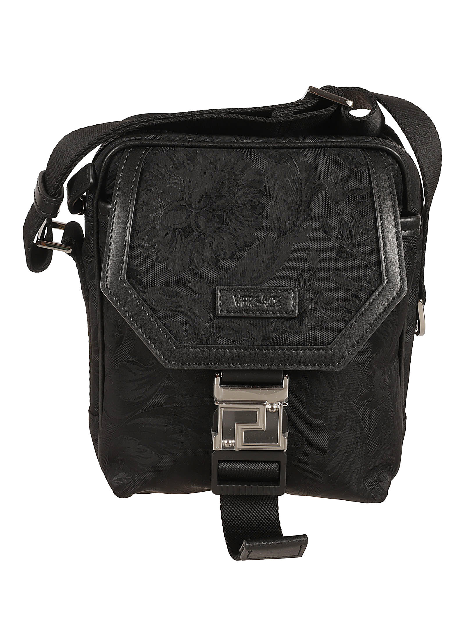 Shop Versace Logo Flap Shoulder Bag In Black