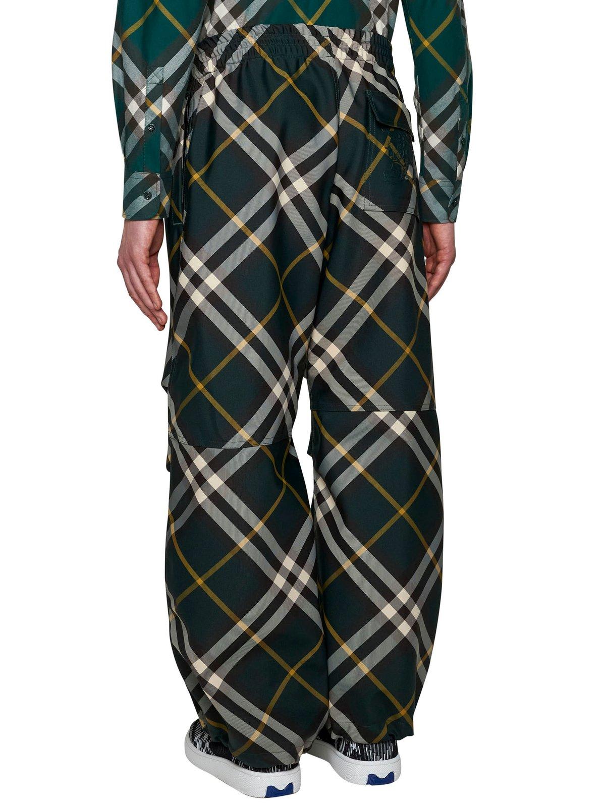 Shop Burberry Wide-leg Equestrian Knight Motif Checked Trousers In Green