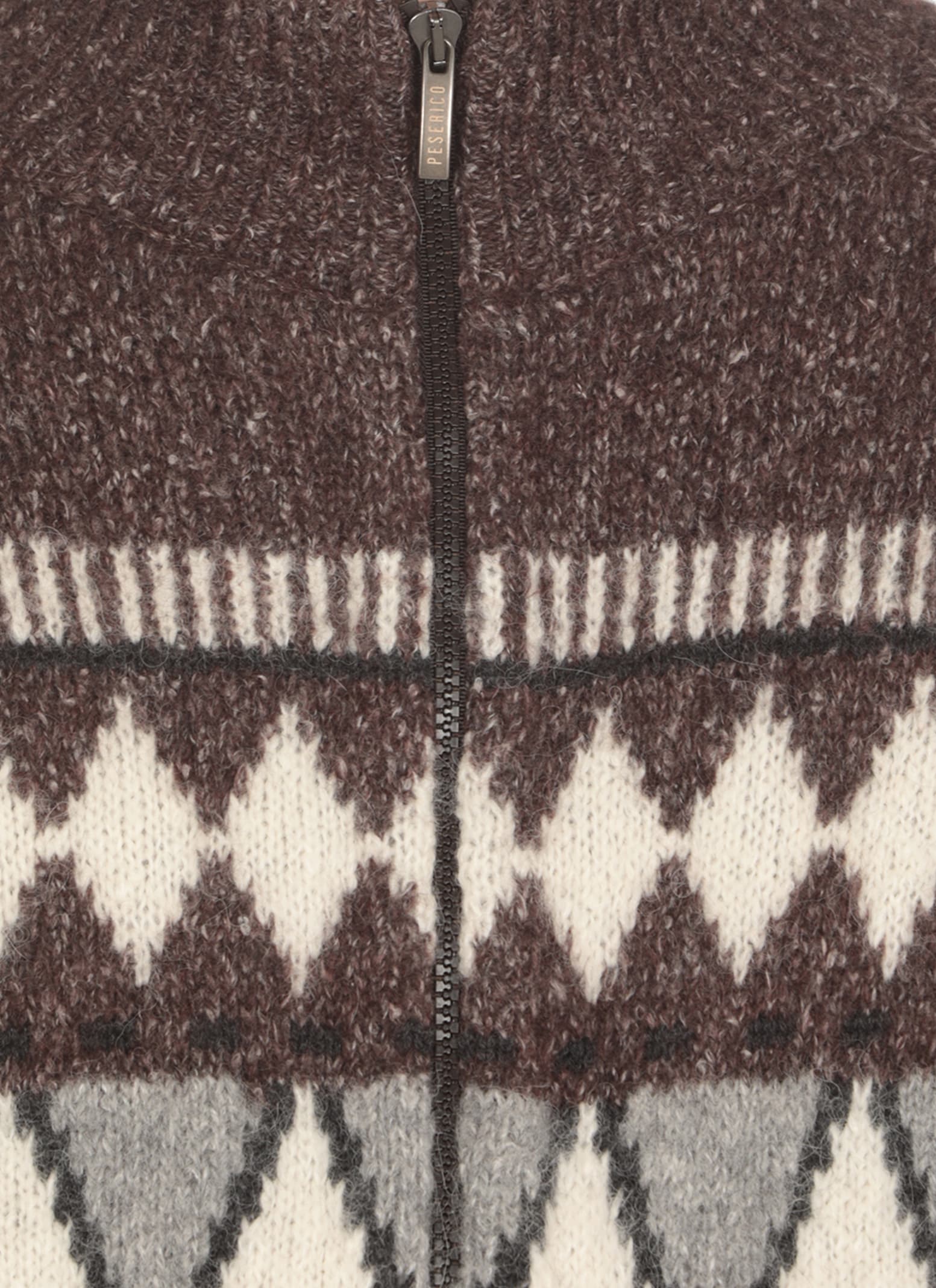 Shop Peserico Sweater With Geometric Pattern In Brown