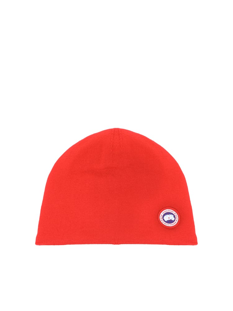 Canada Goose Artic Program Wool Beanie Hat With Logo In Red