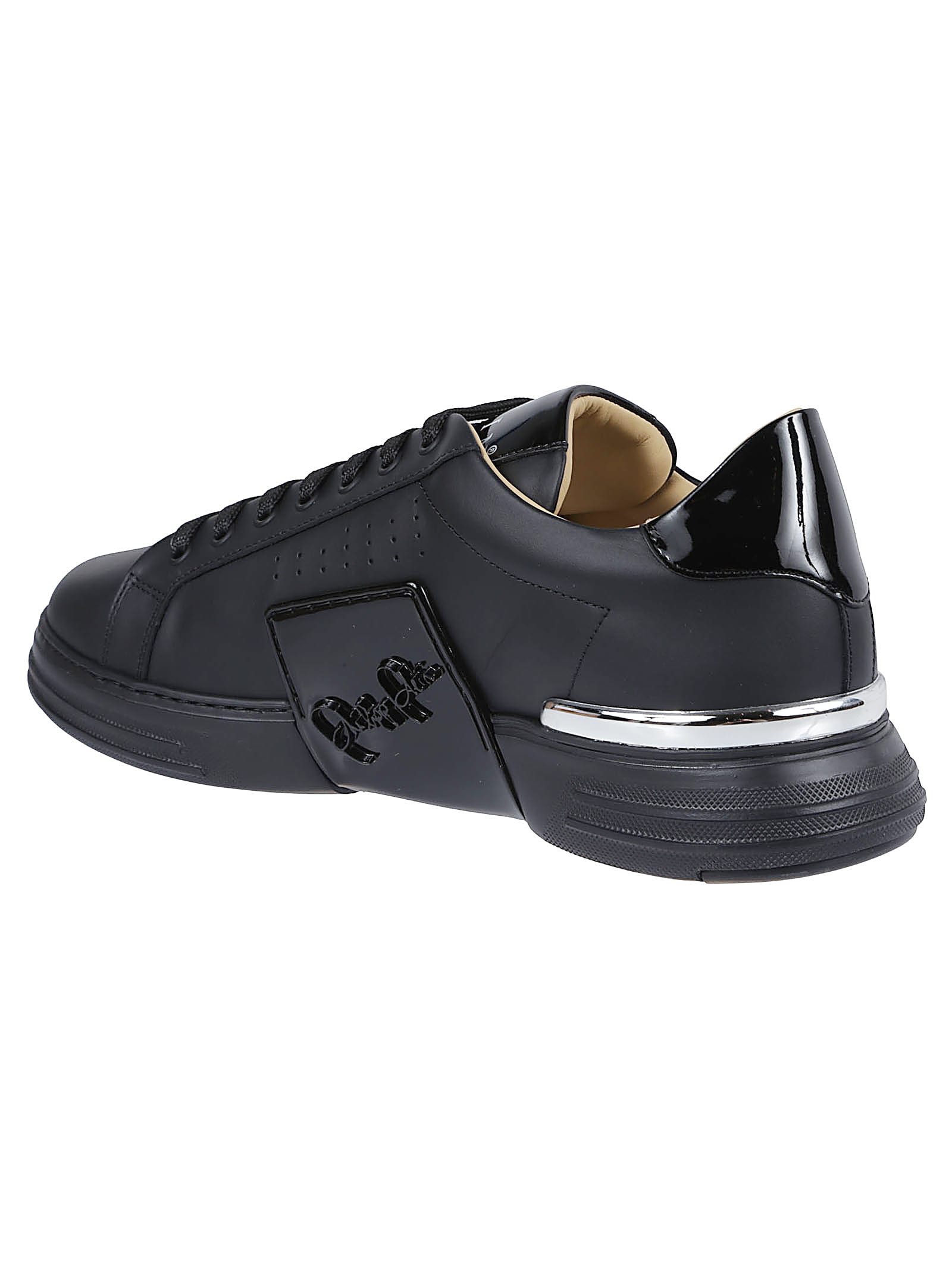 Philipp Plein Lo-top Calfskin Sneakers With Perforated Detailing And Embossed Logo In Multi