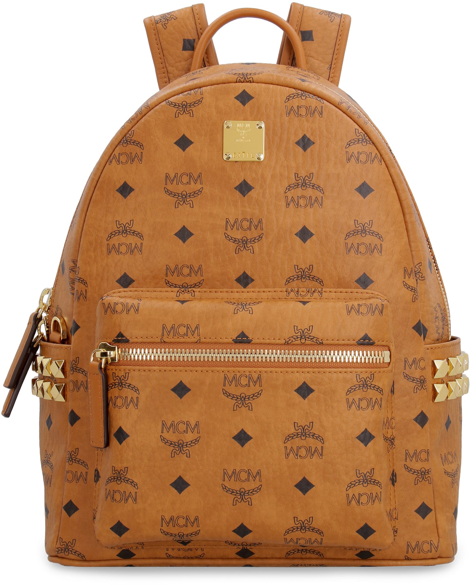 Mcm Stark Backpack In Visetos With Studs In Brown