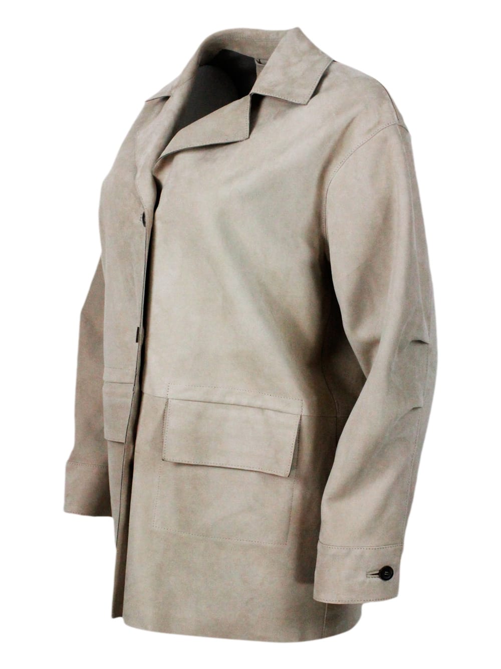 Shop Malo Relaxed Fit Soft Suede Jacket With Patch Pockets And Three-button Closure. In Beige