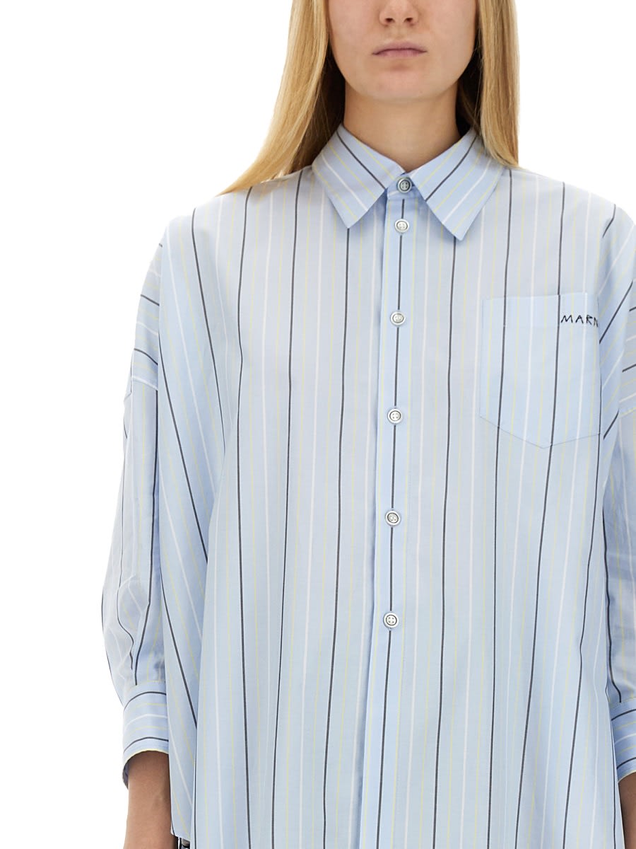 Shop Marni Asymmetrical Striped Shirt In Water