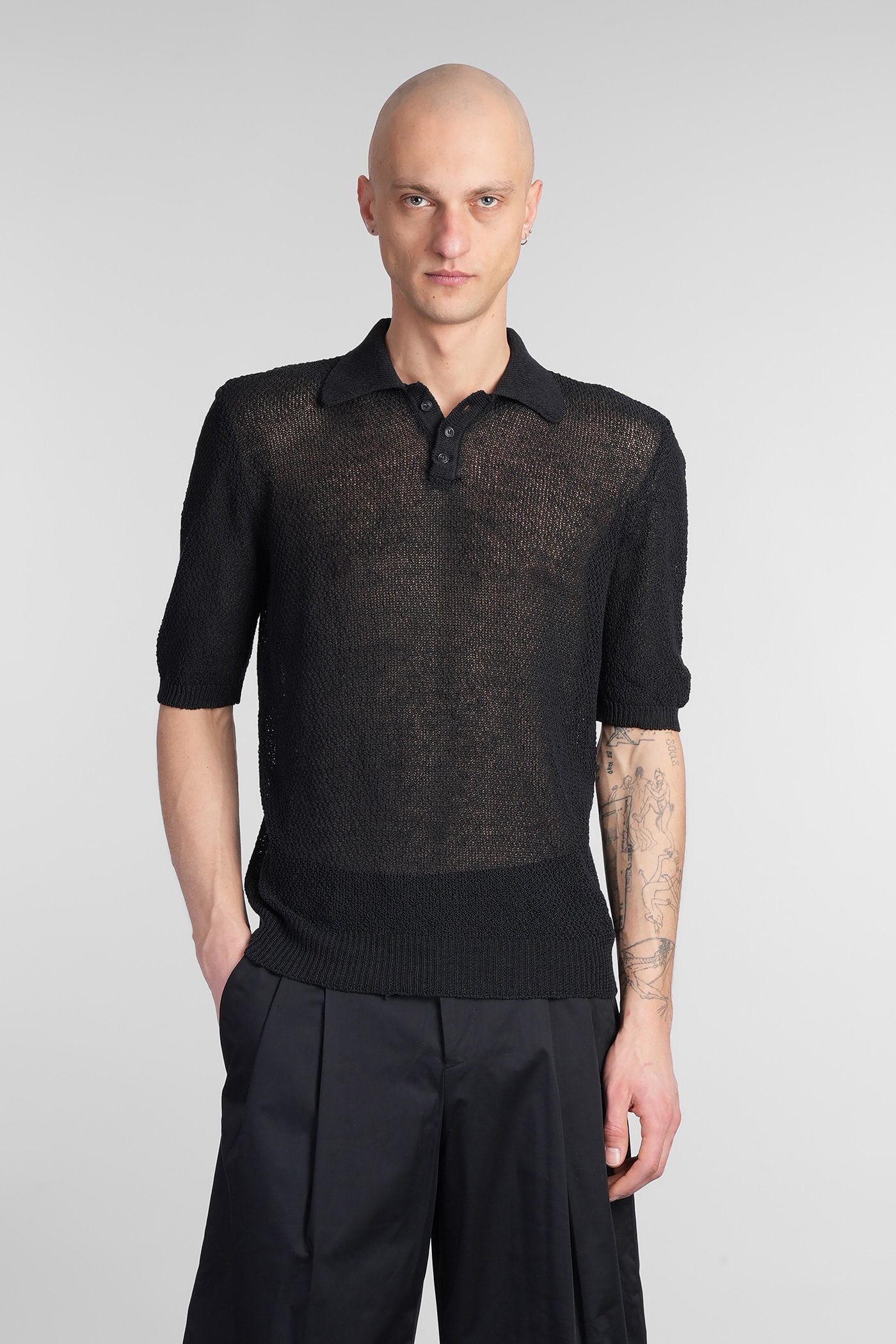A Paper Kid Classic Black Casual Polo With Subtle Sheen In Black