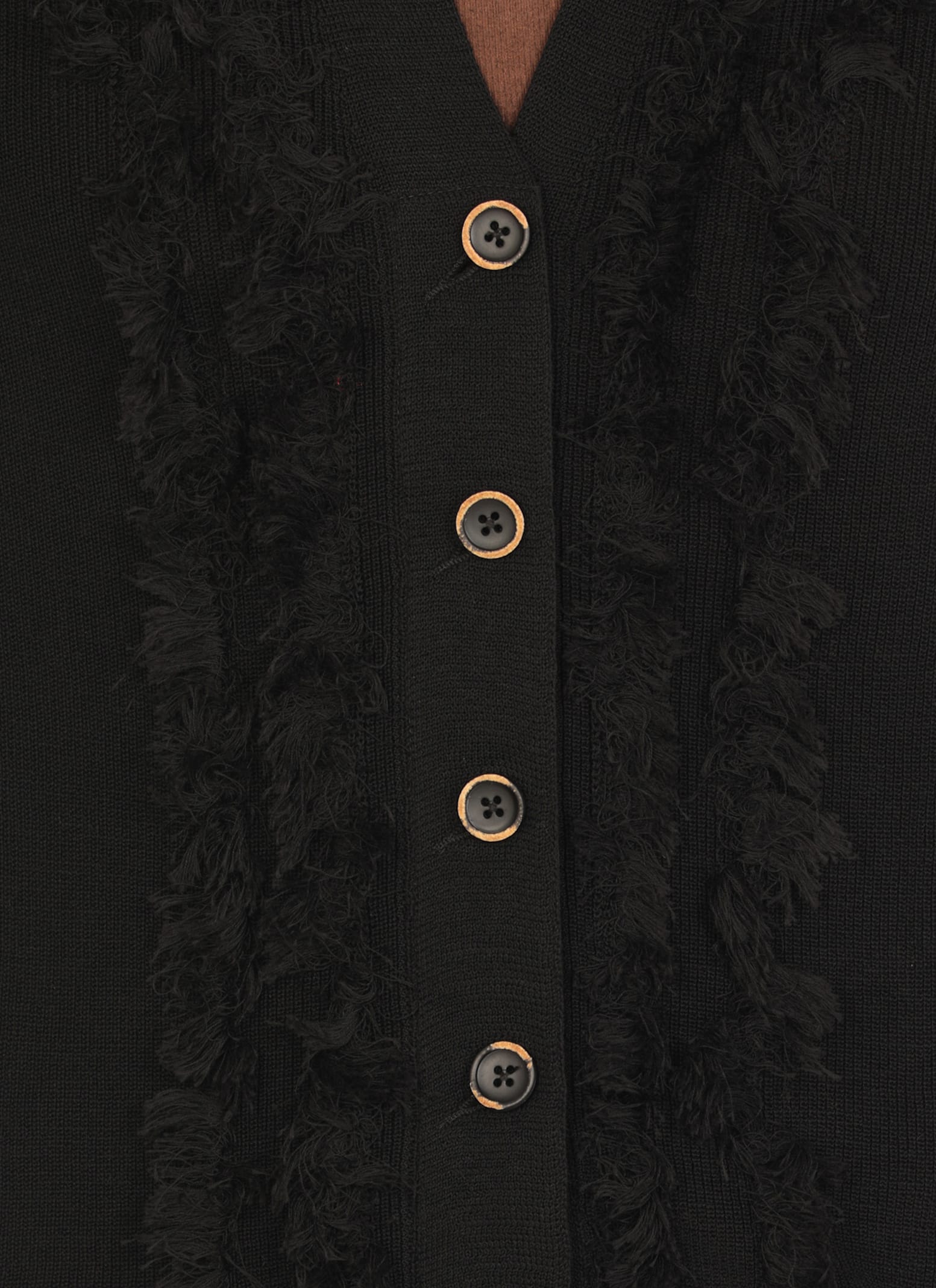 Uma Wang Textured Black Cotton Cardigan With Fringed Details In Black