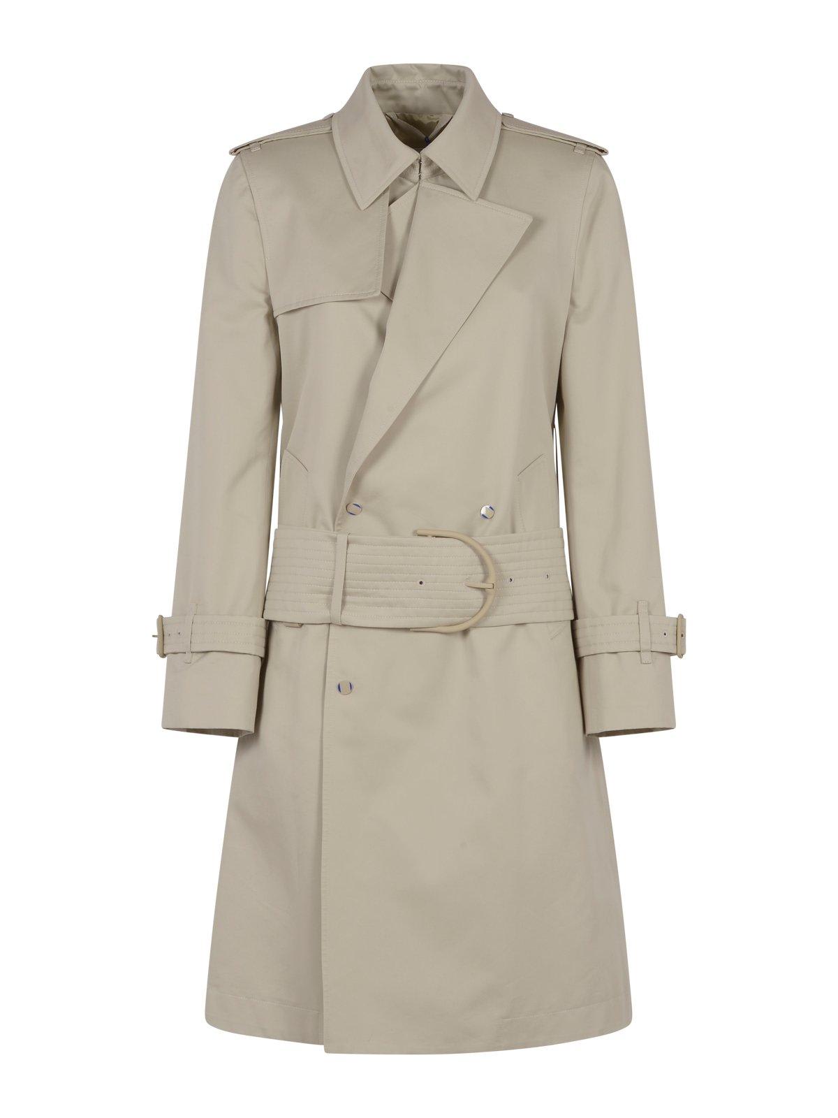 Shop Burberry Mid-length Belted Trench Coat In Oat