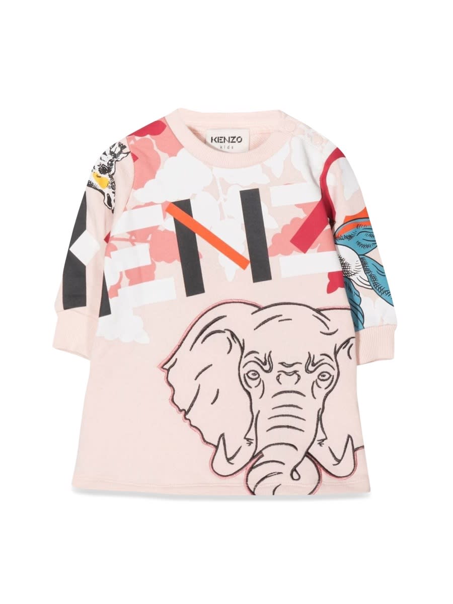 Shop Kenzo Elephant Long Sleeve Dress In Pink