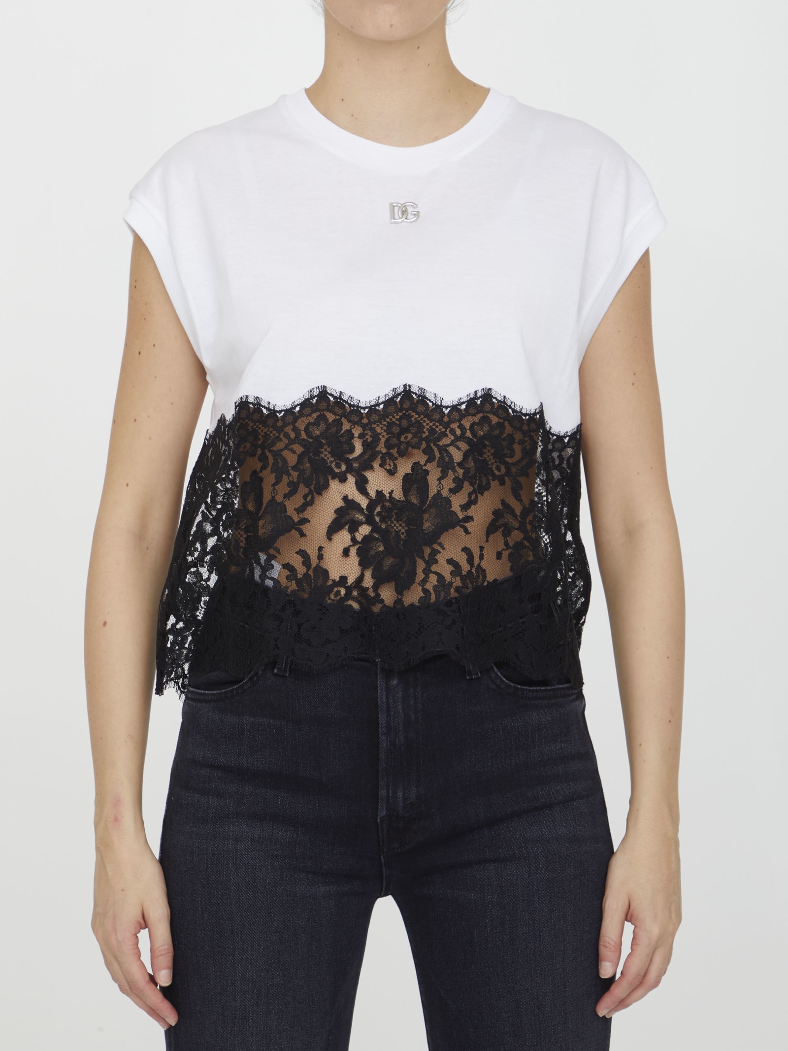 DOLCE & GABBANA T-SHIRT WITH LACE DETAILS