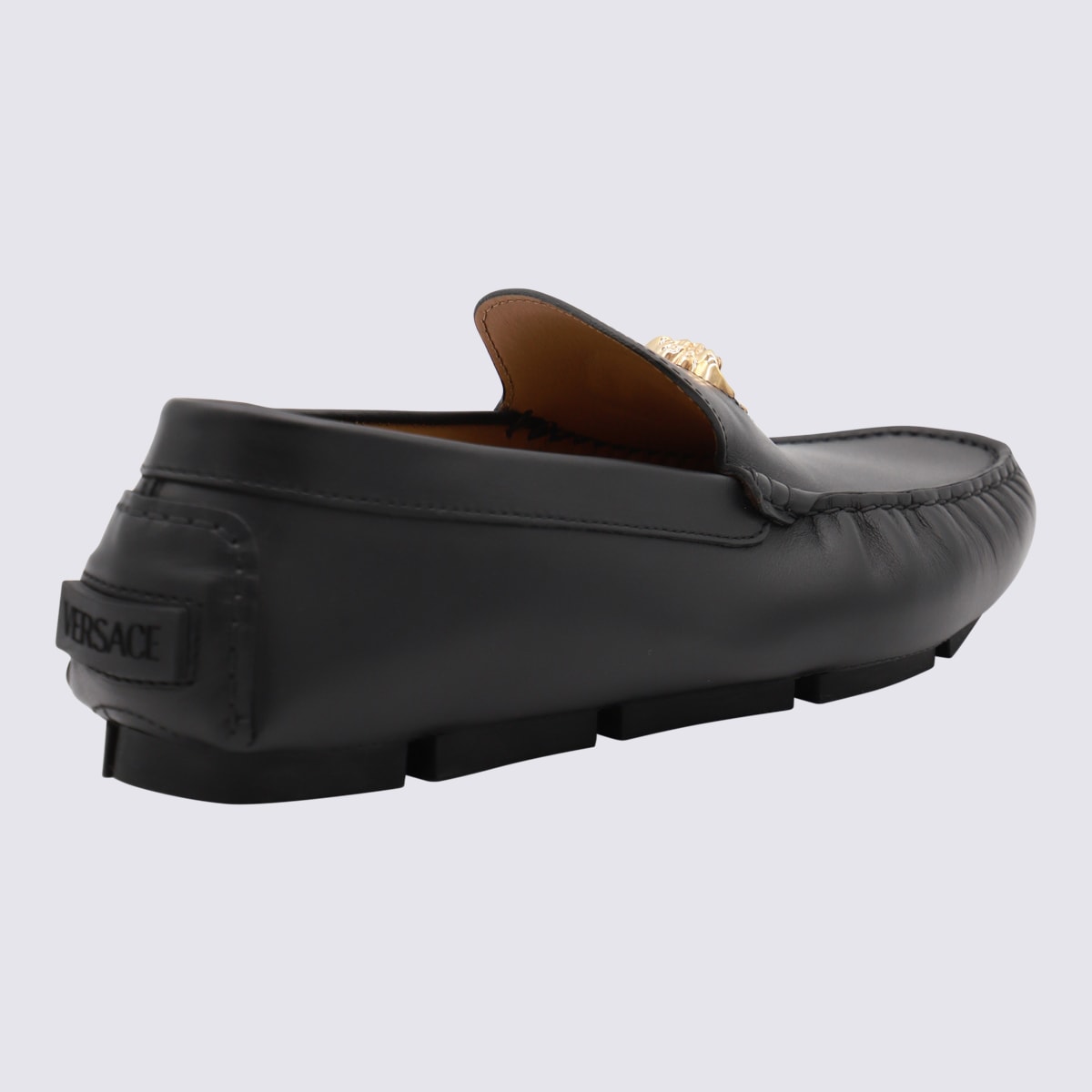 Shop Versace Black Leather Medusa Loafers