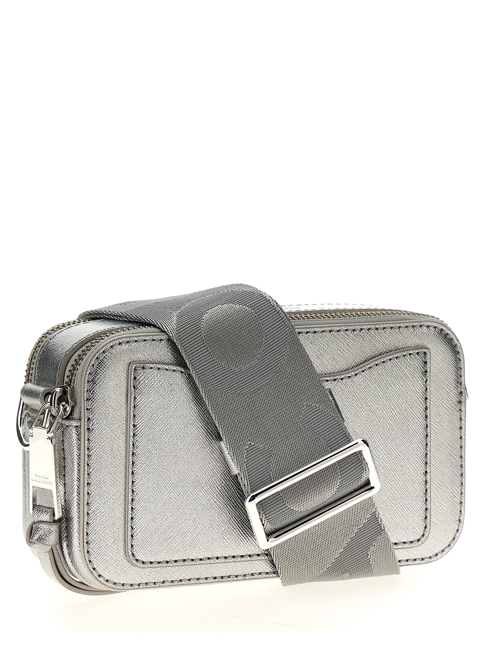 Shop Marc Jacobs The Metallic Snapshot Crossbody Bag In Silver