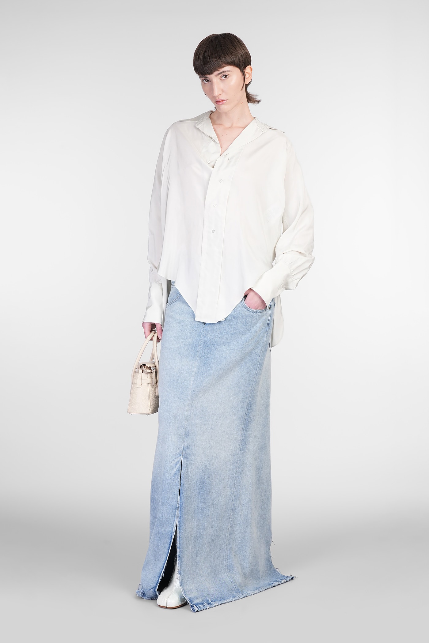 Maison Margiela Collared Shirt With Curved Hemline In Multi