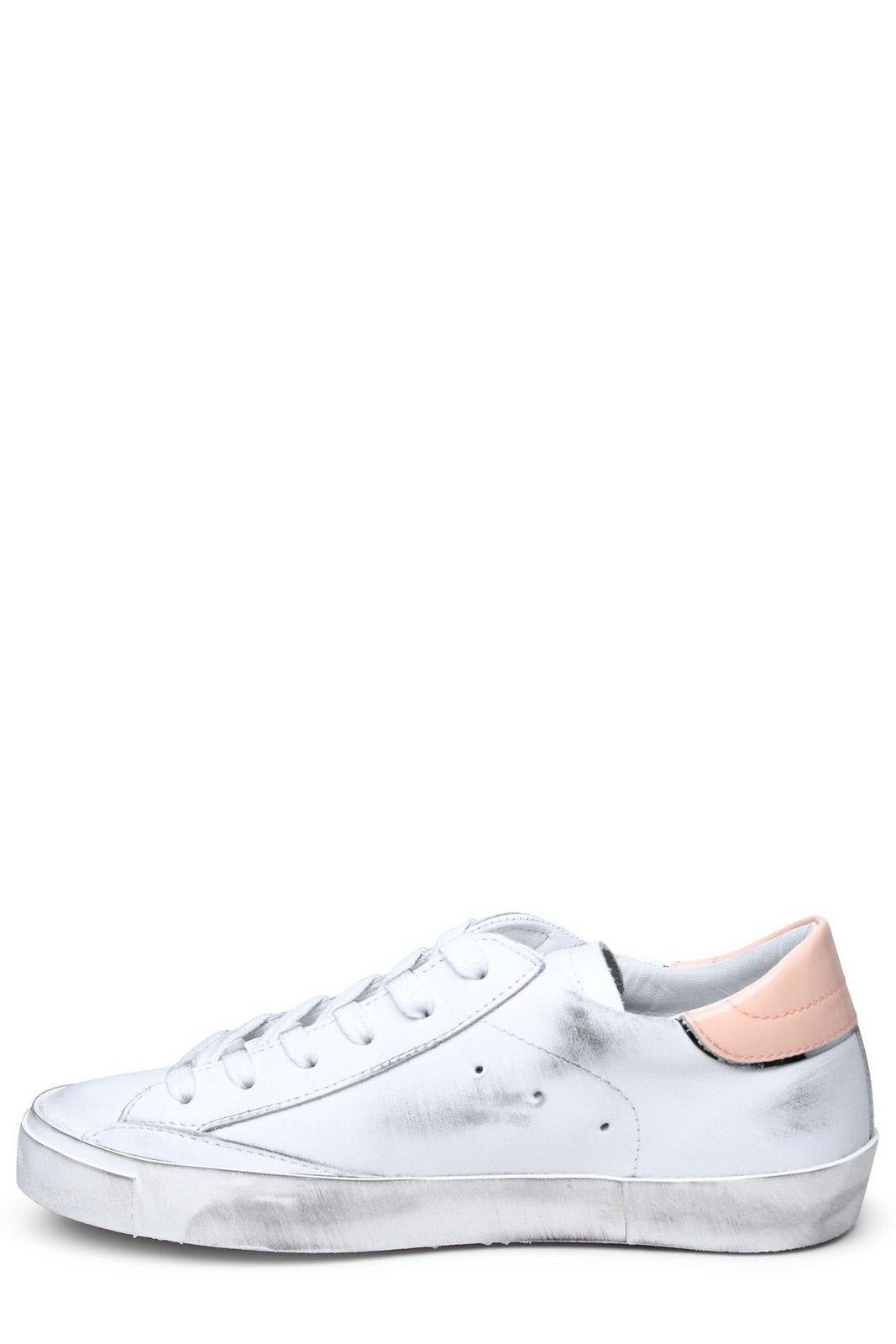 Shop Philippe Model Logo Patch Low-top Sneakers In White/pink