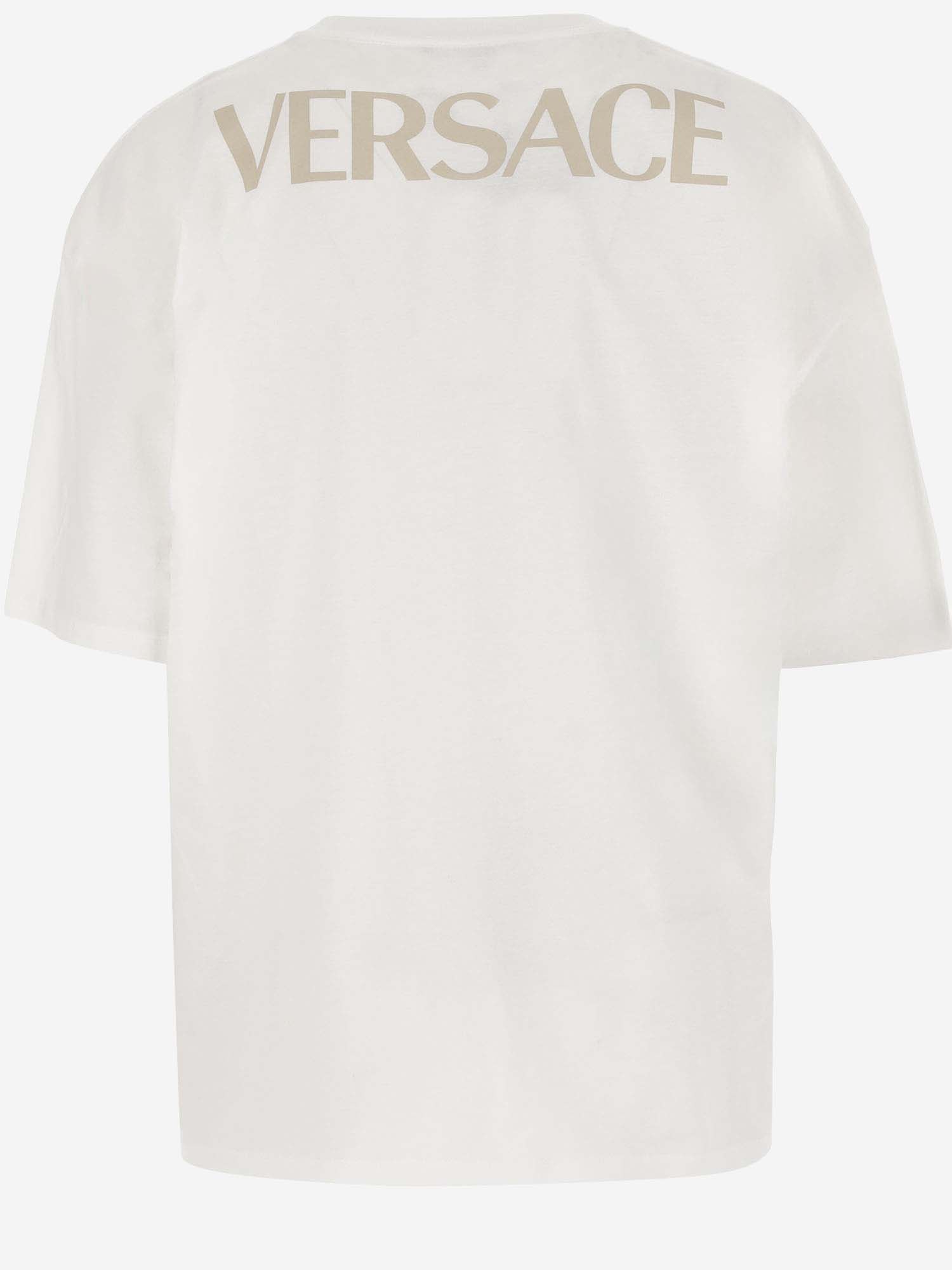 Shop Versace La Coupe Des Dieux Cotton T-shirt In White