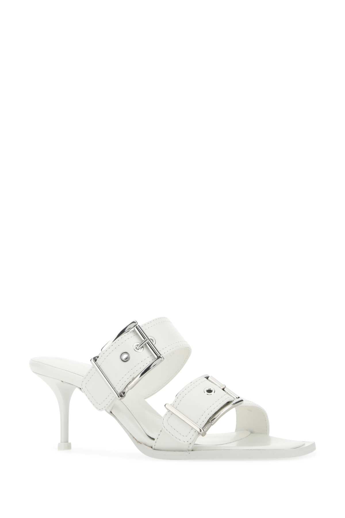 Shop Alexander Mcqueen White Leather Mules In 9359