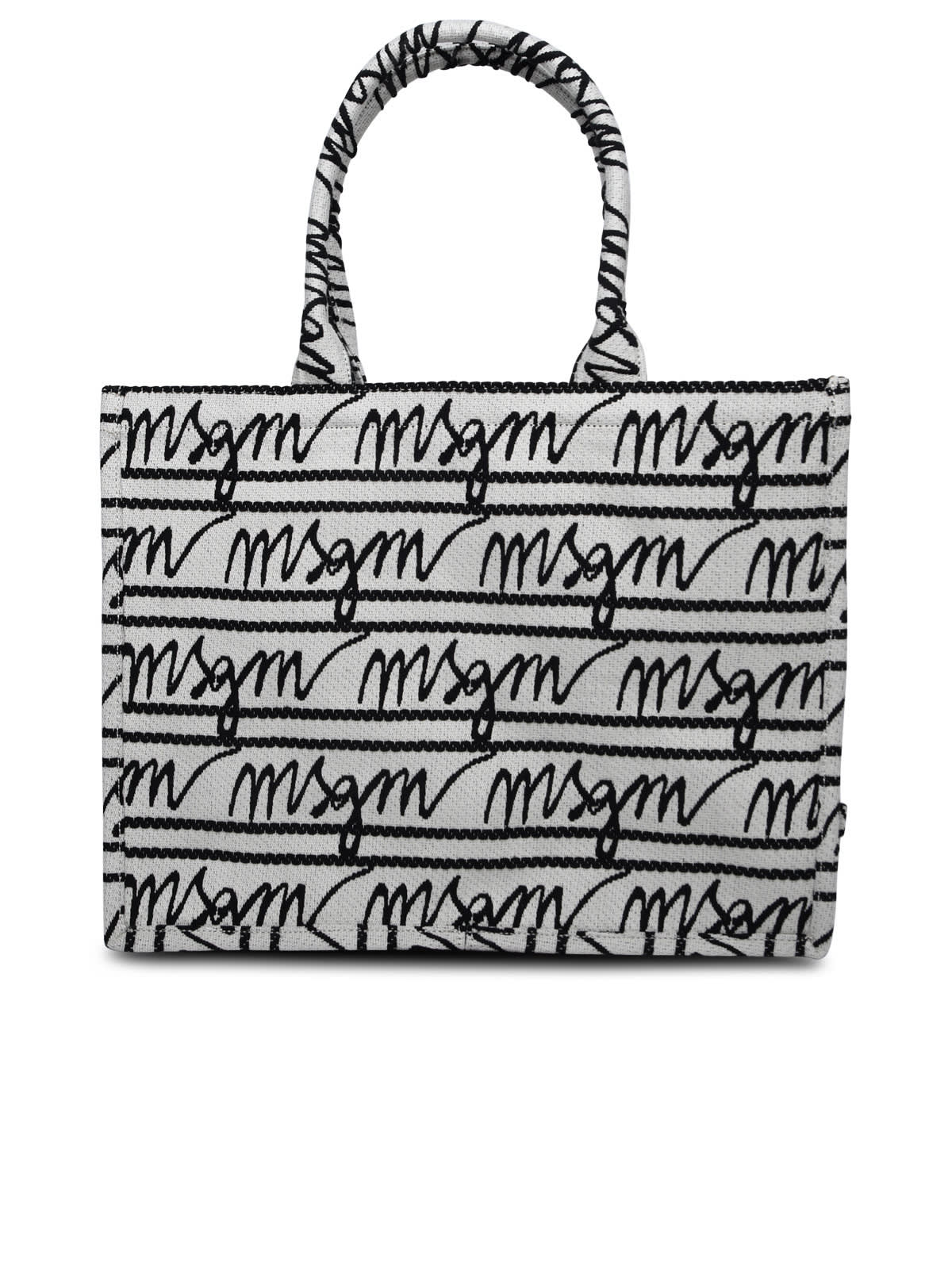 Shop Msgm Medium Tote Two-tone Tela Bag In Ecru/black