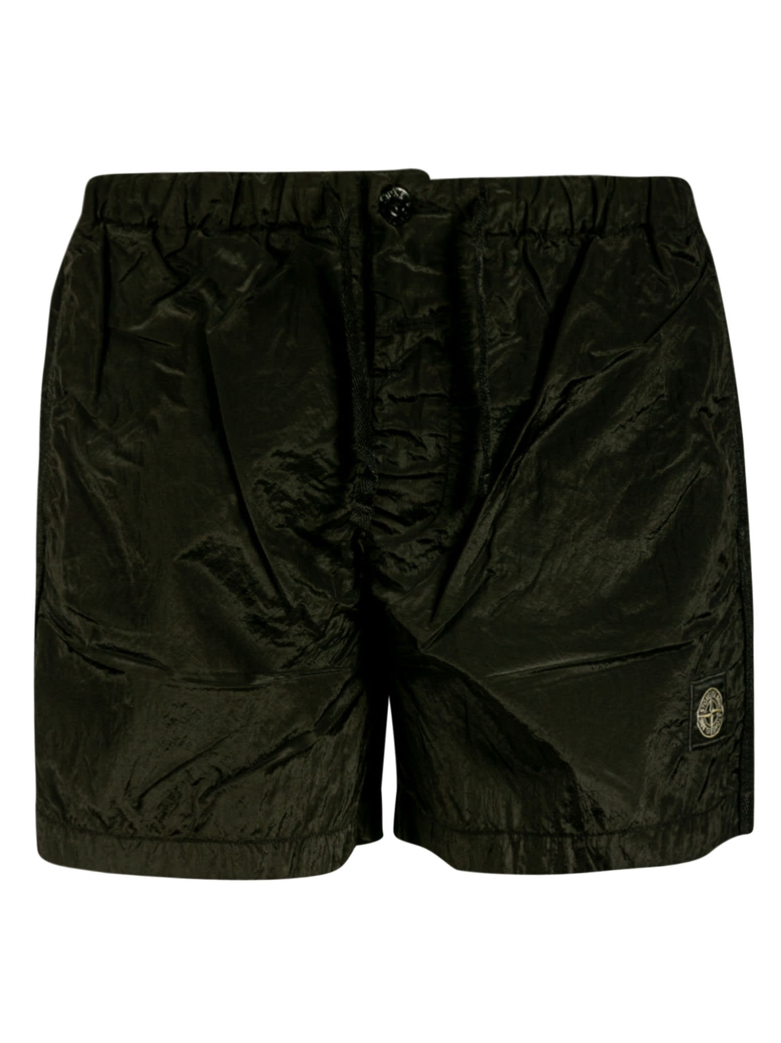 Stone Island Logo Patch Drawstring Boxer Shorts In Dark Green
