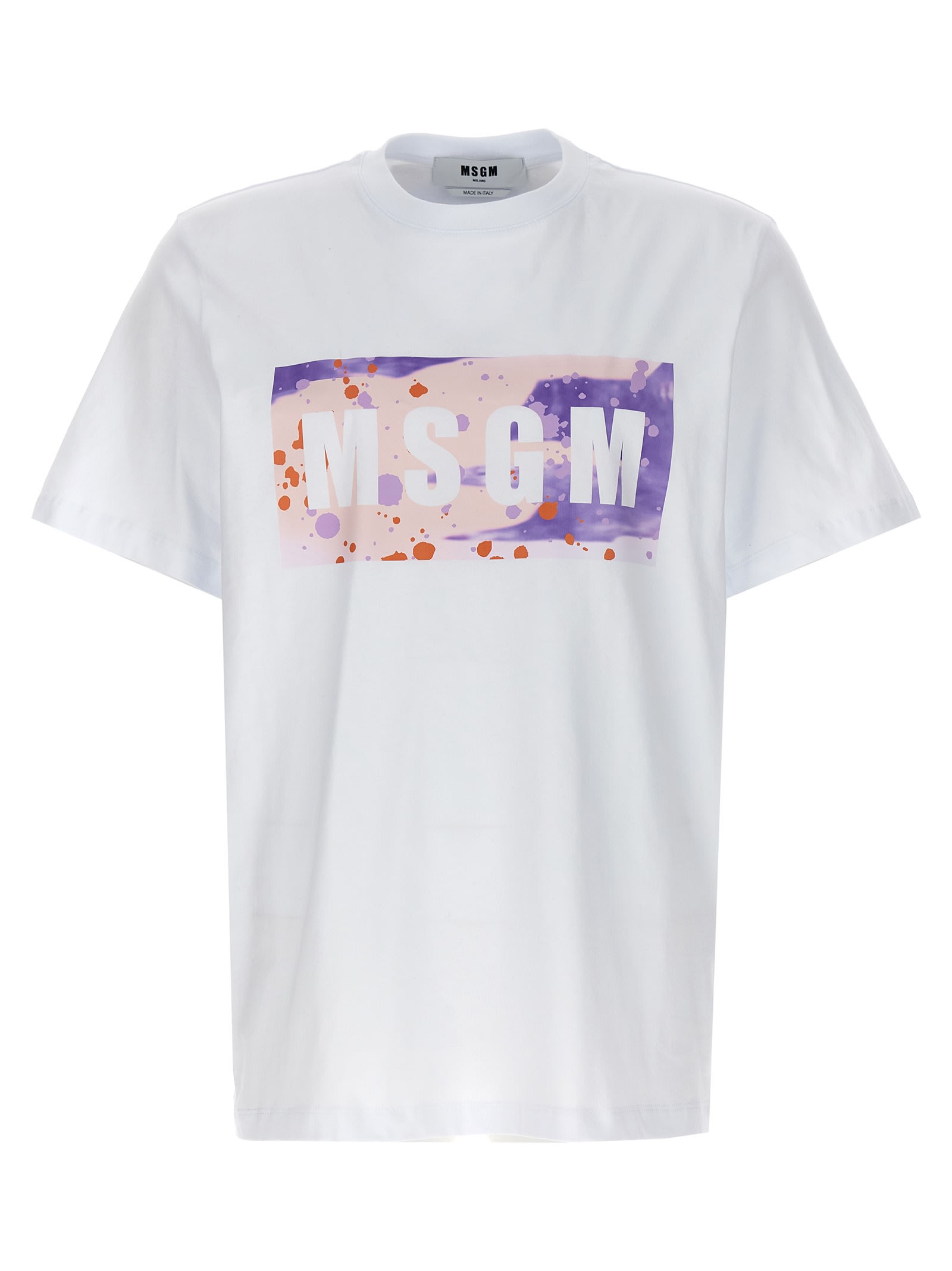 Shop Msgm Camo Season Box Logo T-shirt In White