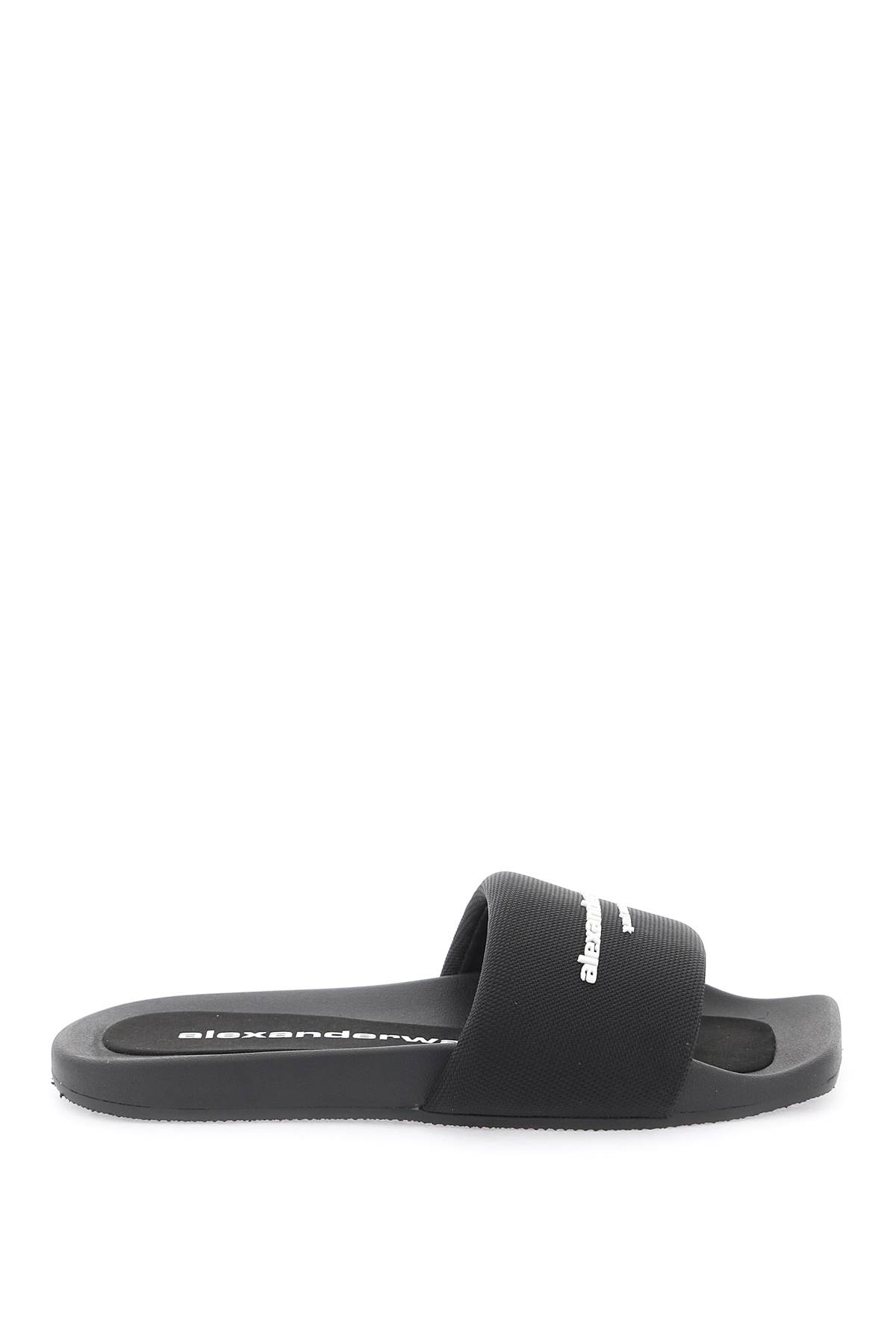 Shop Alexander Wang Logo Strap Slipper With Branded In Black (black)