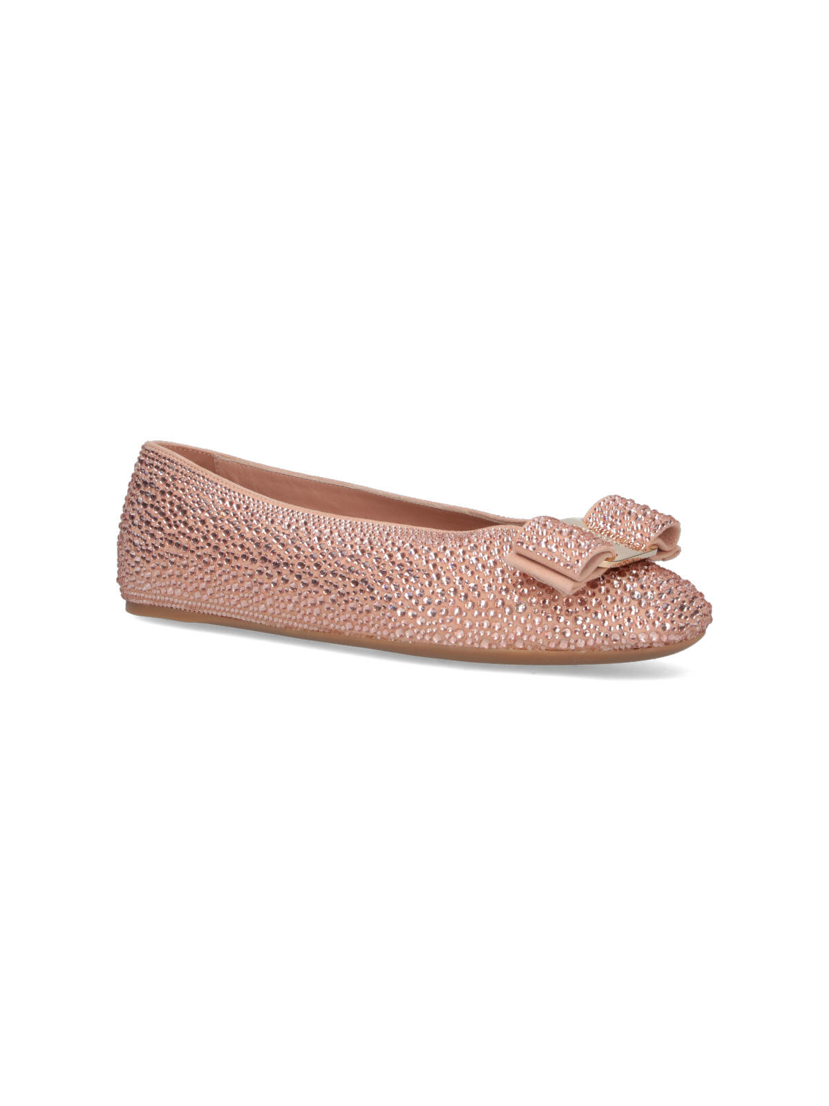 Ferragamo Pointed Toe Pink Flats With Sparkling Embellishments In Pink