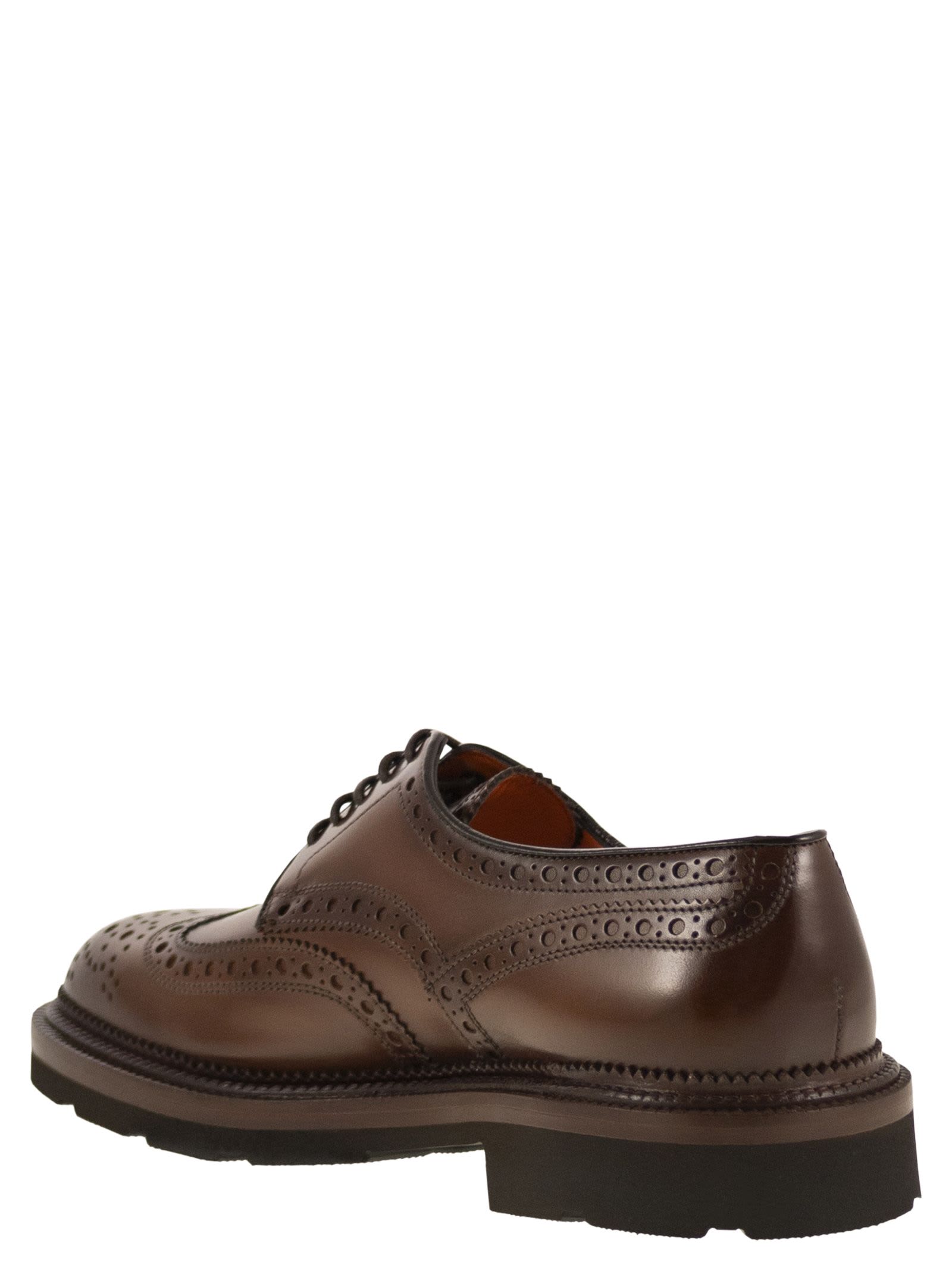 Santoni Lace-up Derby Brogue In Leather In Brown