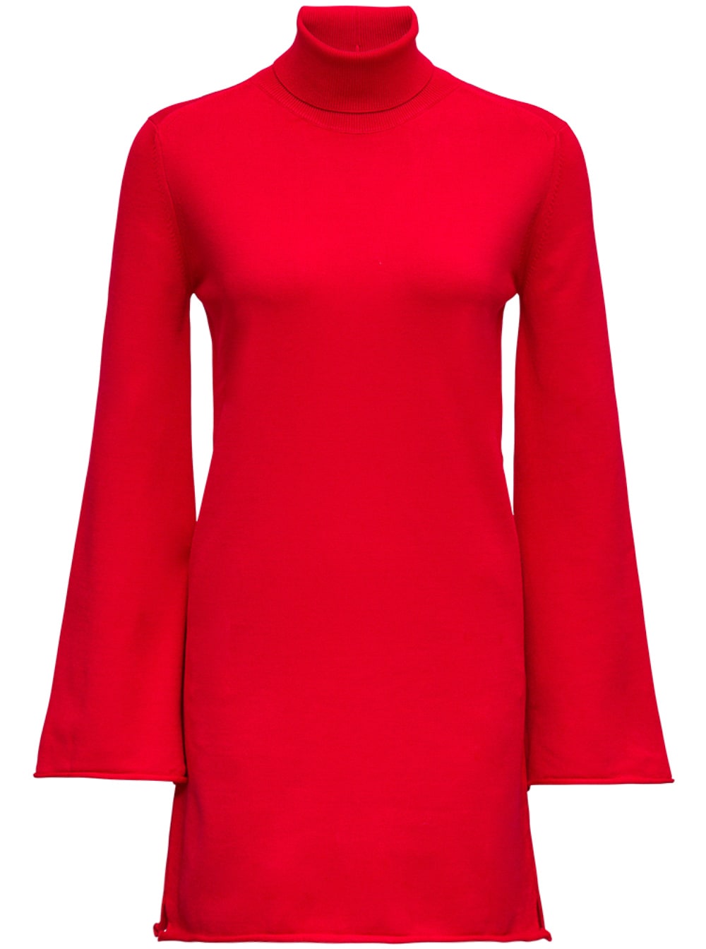 SEMICOUTURE Red Viscose Blend Damienne Dress With Oversized Long Sleeves