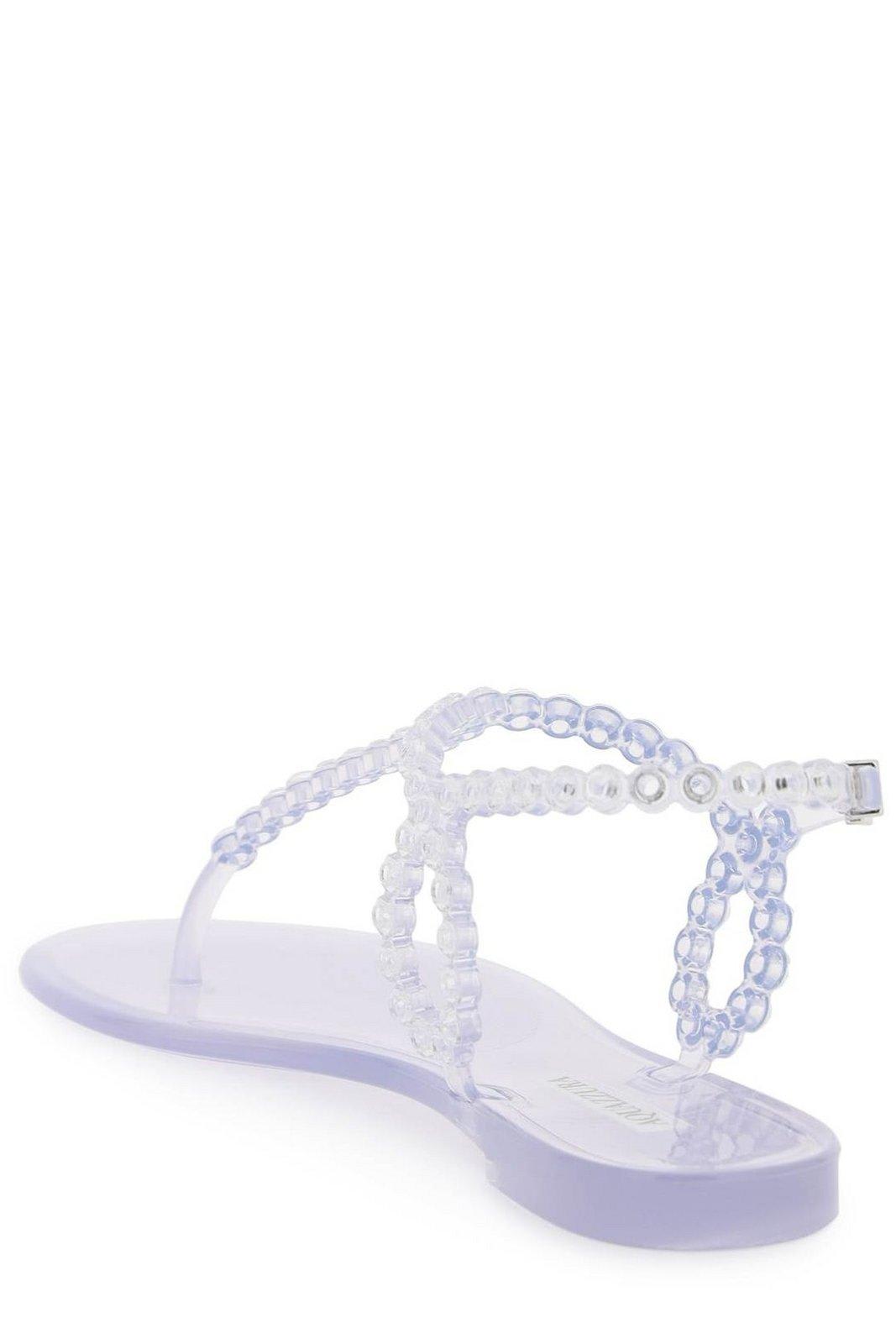 Shop Aquazzura Almost Bare Embellished Jelly Flat Sandals In Argento
