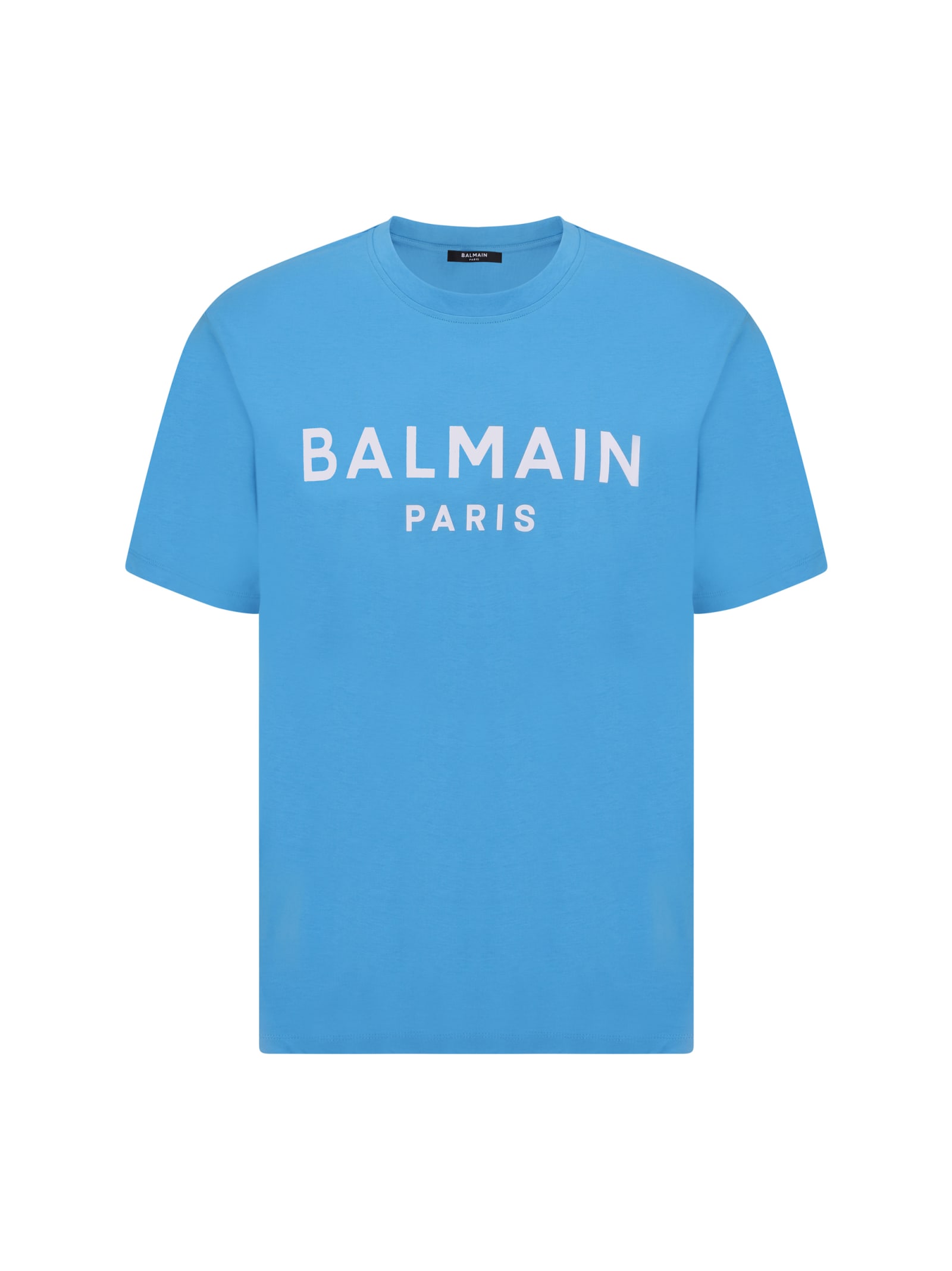 Shop Balmain T-shirt In Sme Bleu Ciel/ Blanc