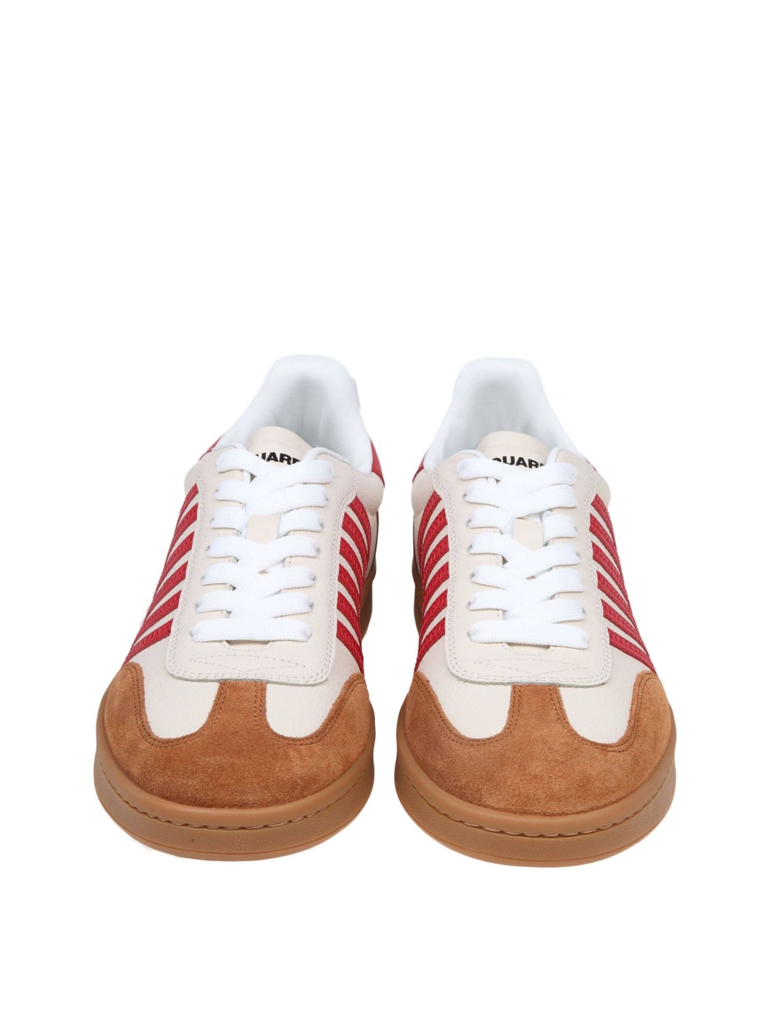 Shop Dsquared2 Boxer Sneakers In White/red Leather And Suede