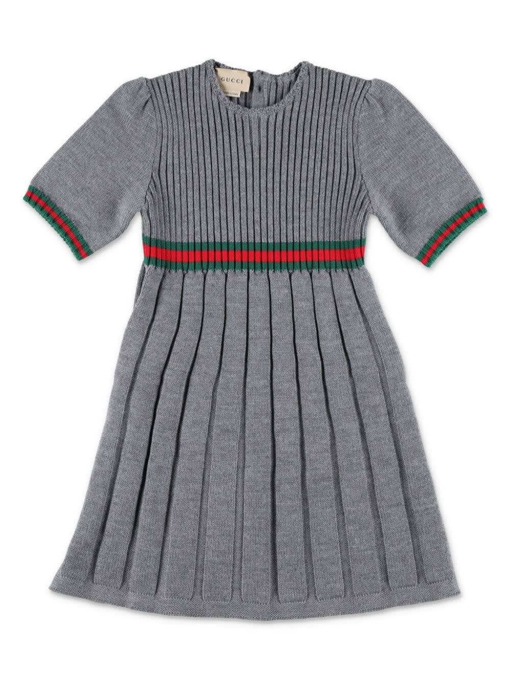 GUCCI GREY WOOL DRESS WITH WEB RIBBON 