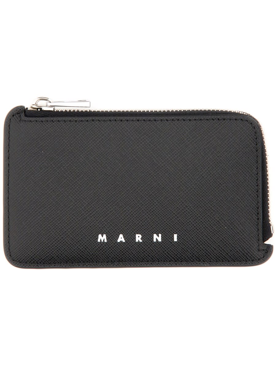 Shop Marni Zippered Card Holder In Black