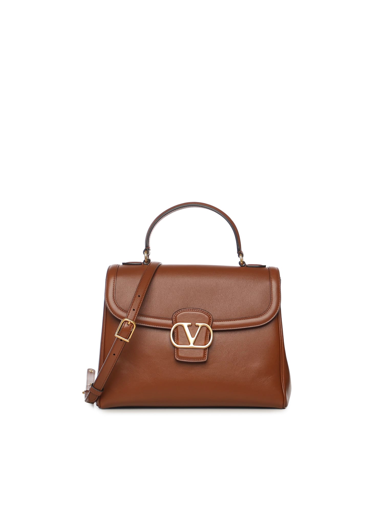 Valentino Logo-plaque Shoulder Bag In Brown