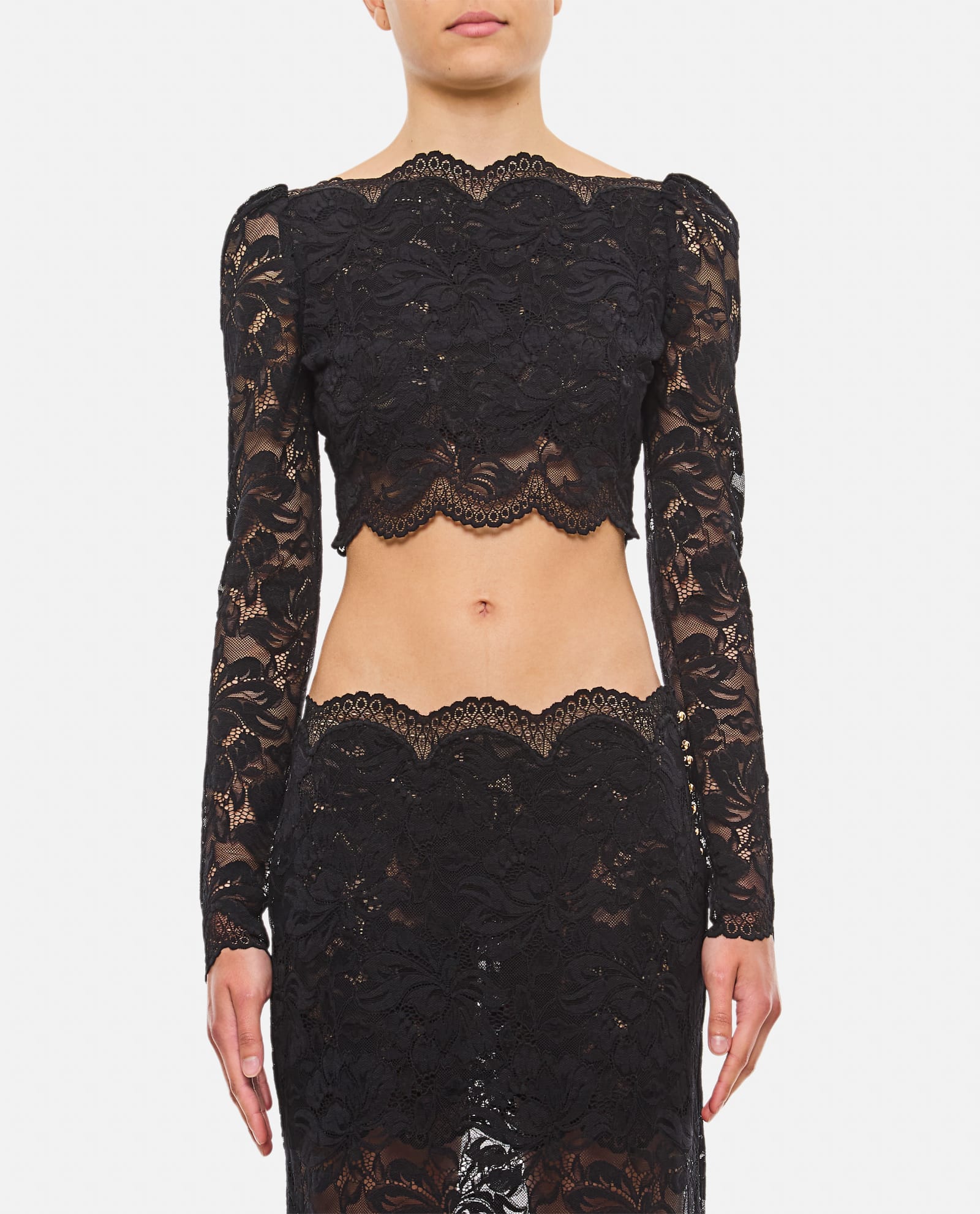 Rabanne Black Crop Top In Lace Black In Black